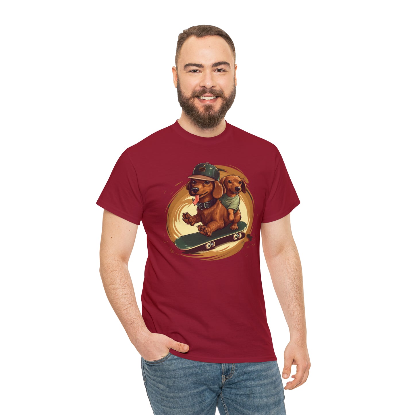 Skateboarding Dachshunds Brown Tee