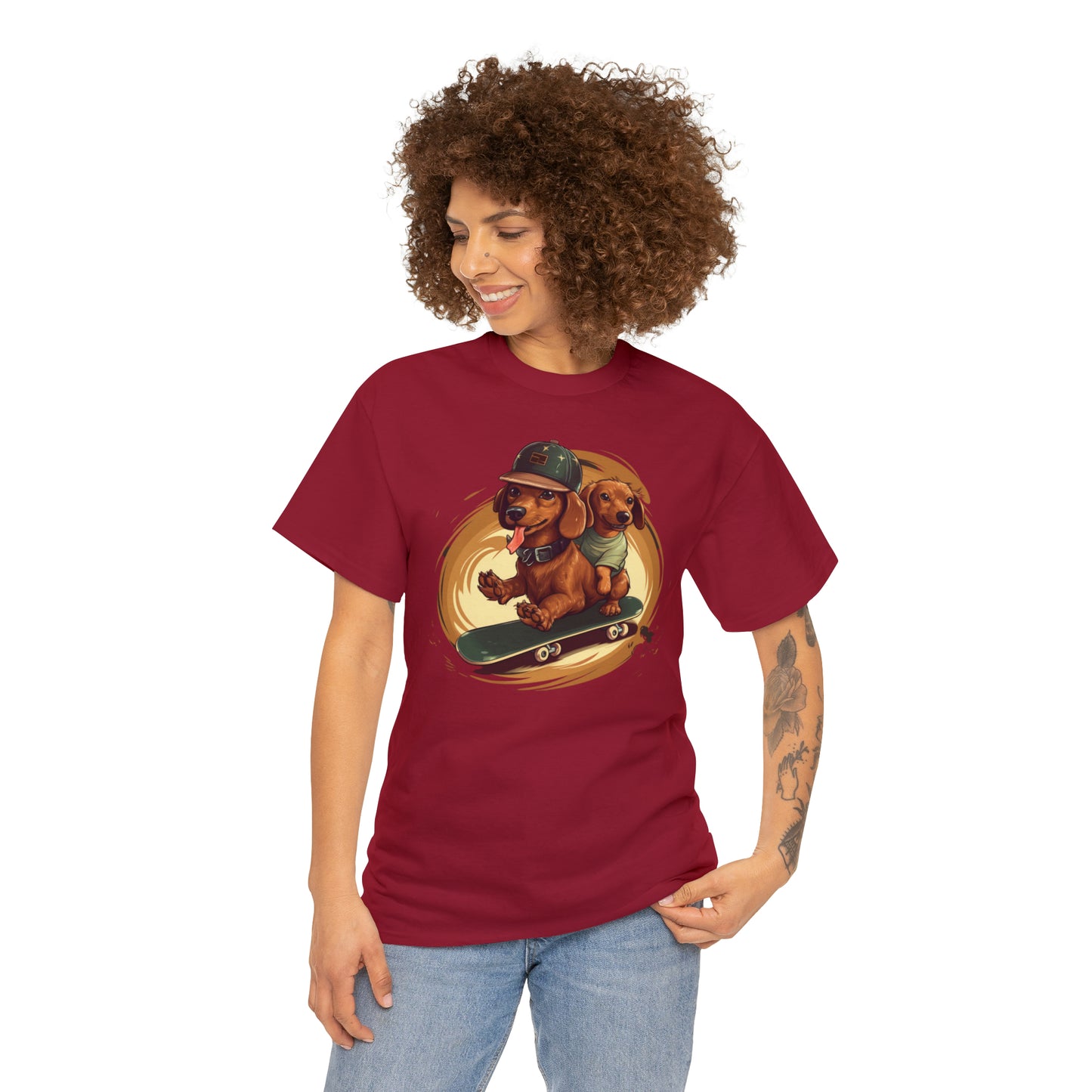 Skateboarding Dachshunds Brown Tee