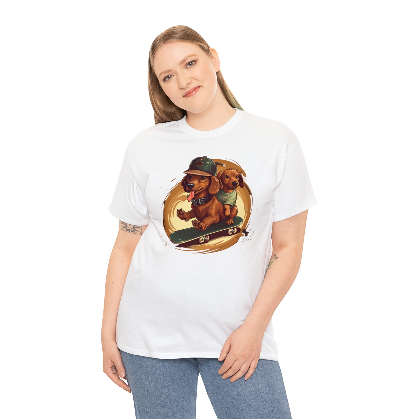 Skateboarding Dachshunds Brown Tee