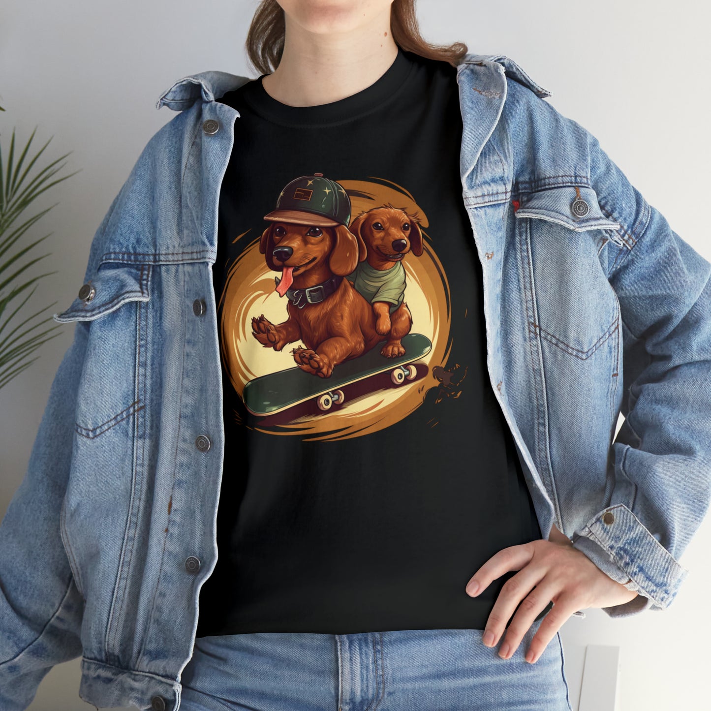 Skateboarding Dachshunds Brown Tee