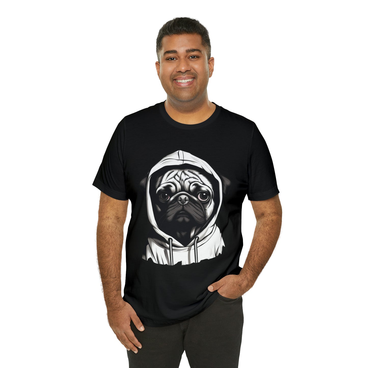 White and Black Hooded Pug Shirt for Men and Women!