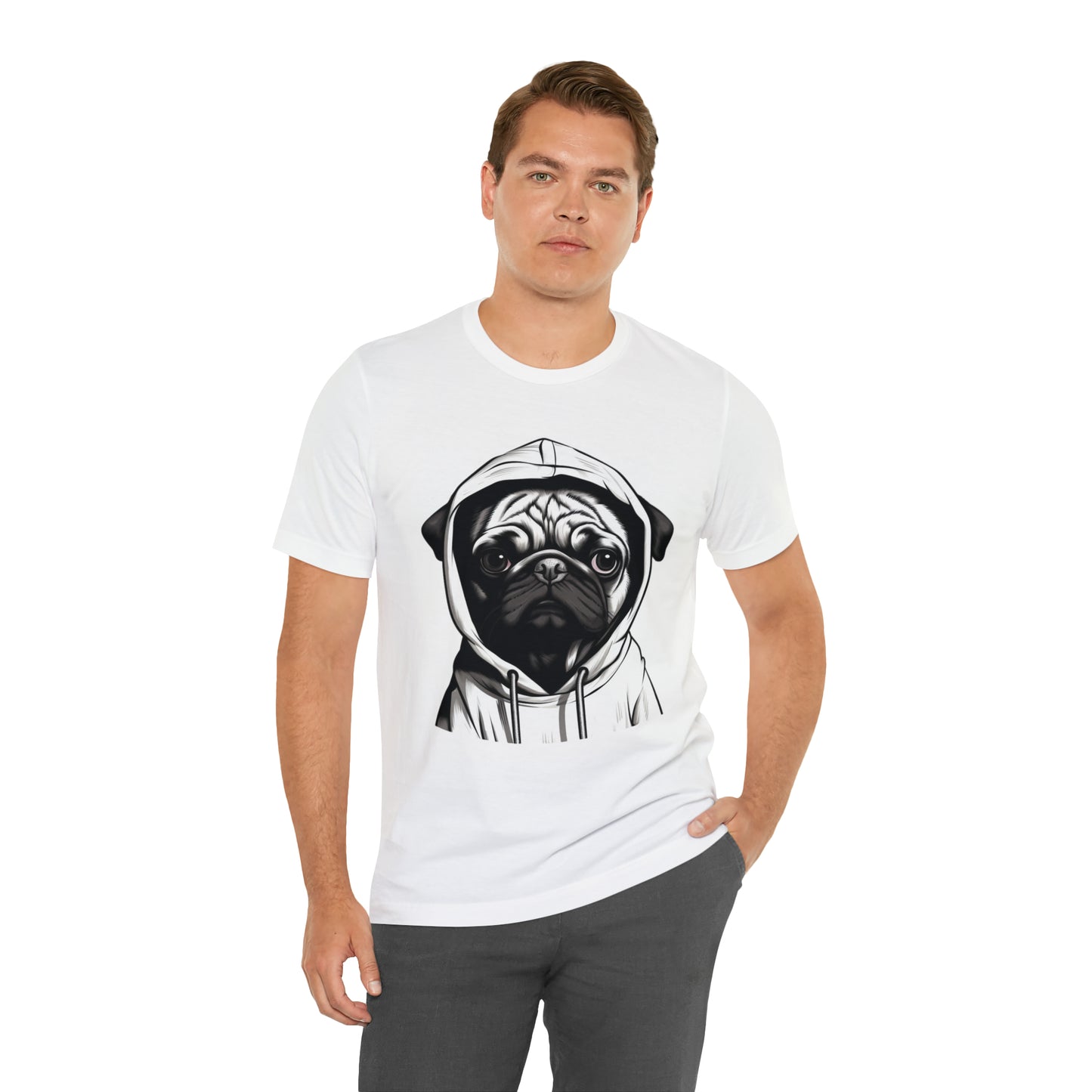 White and Black Hooded Pug Shirt for Men and Women!