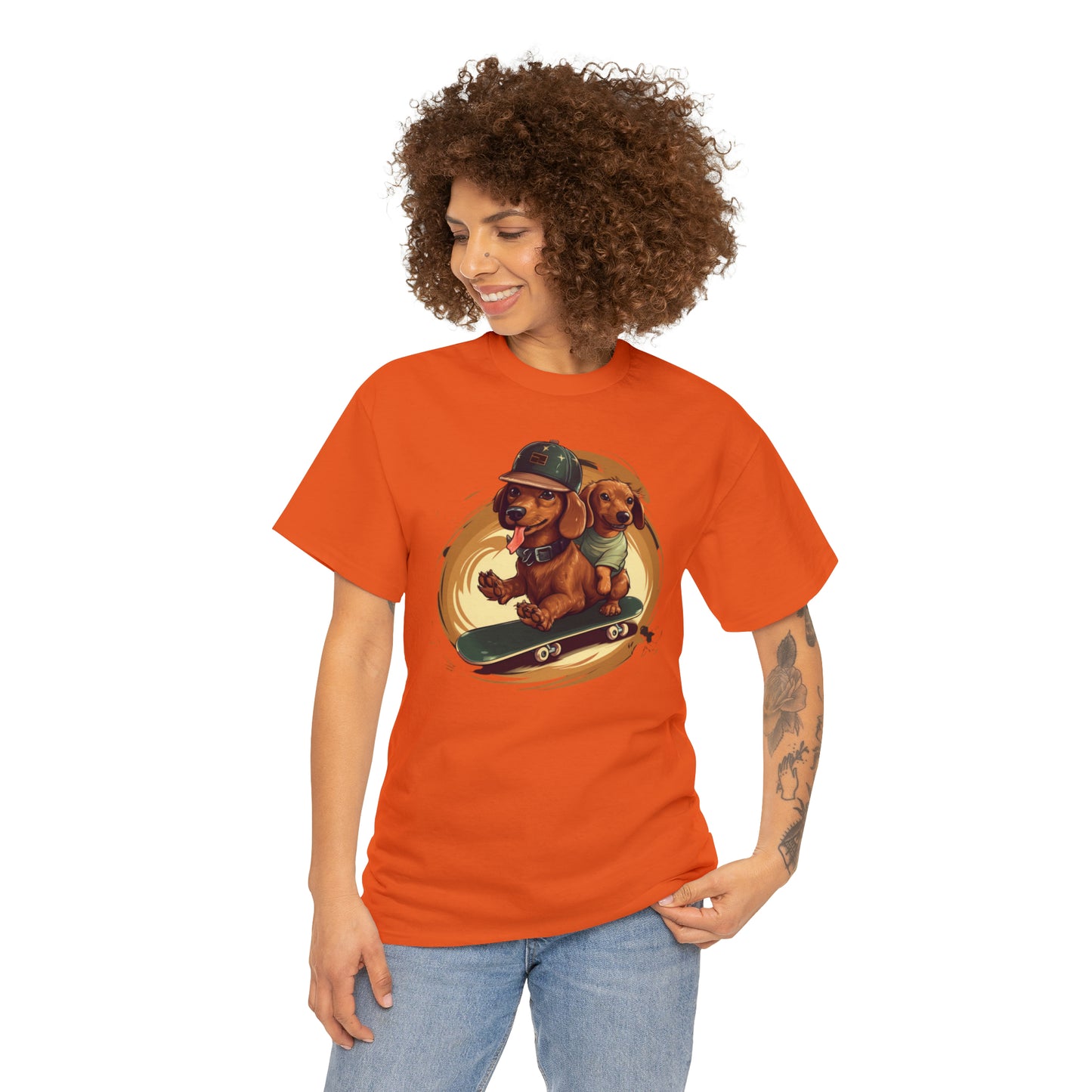 Skateboarding Dachshunds Brown Tee