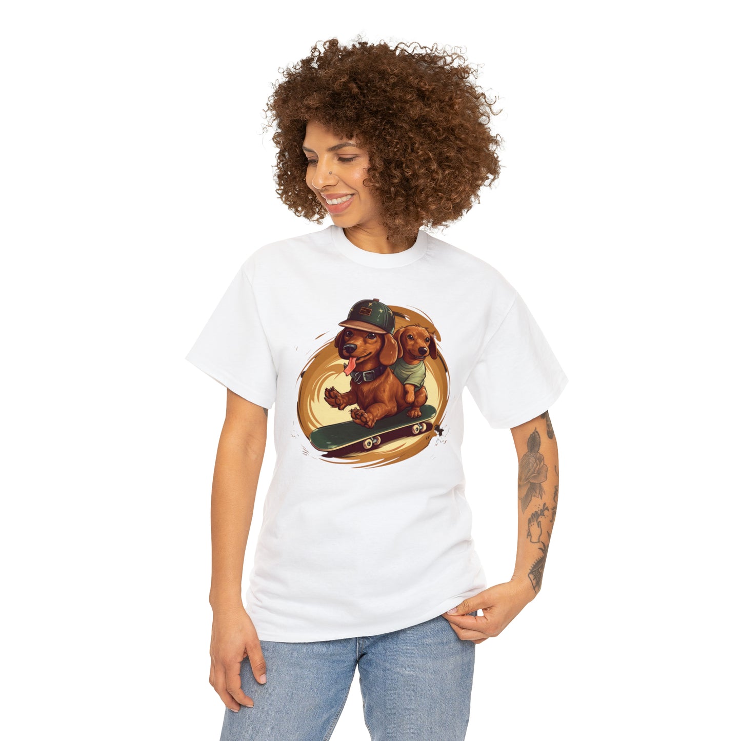 Skateboarding Dachshunds Brown Tee