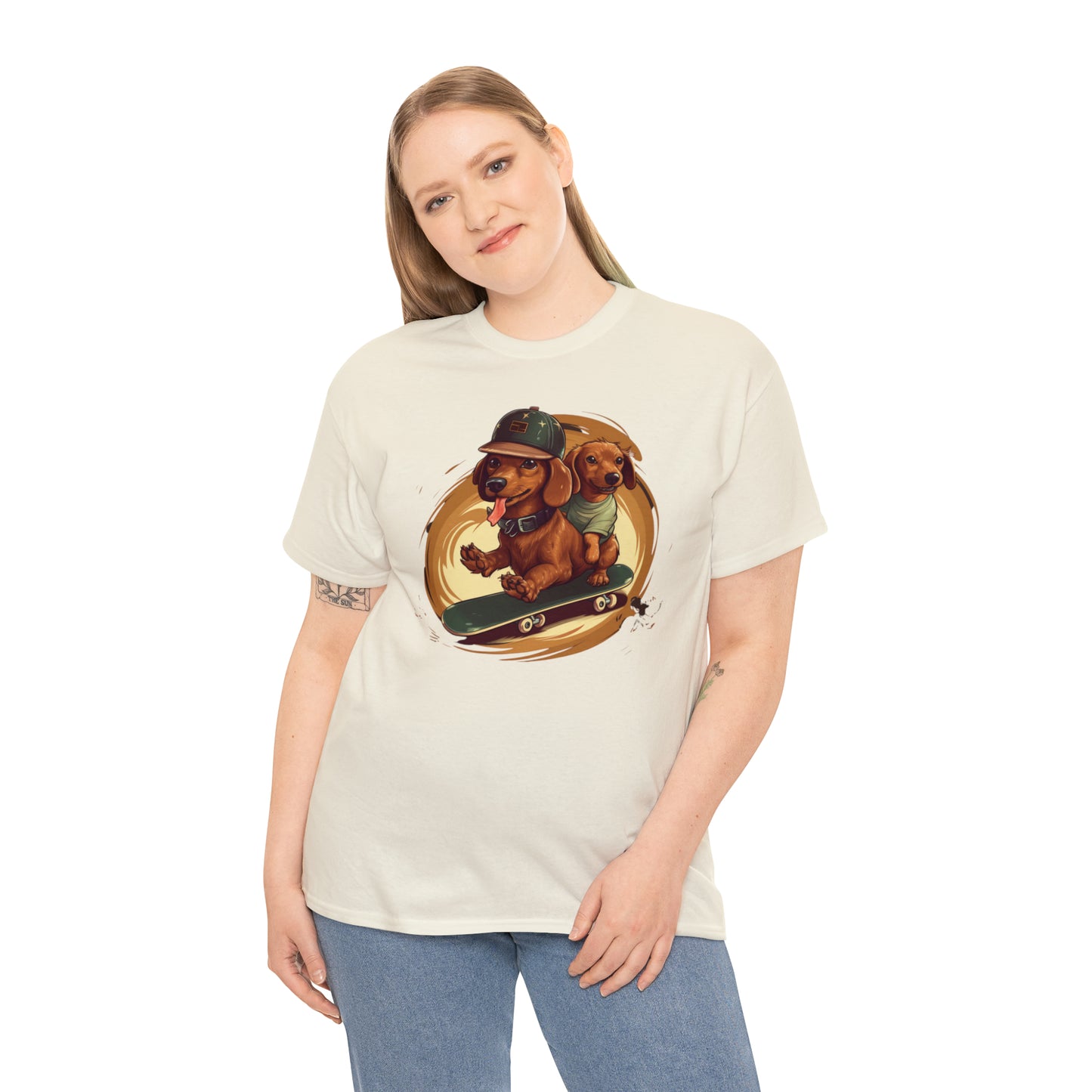 Skateboarding Dachshunds Brown Tee