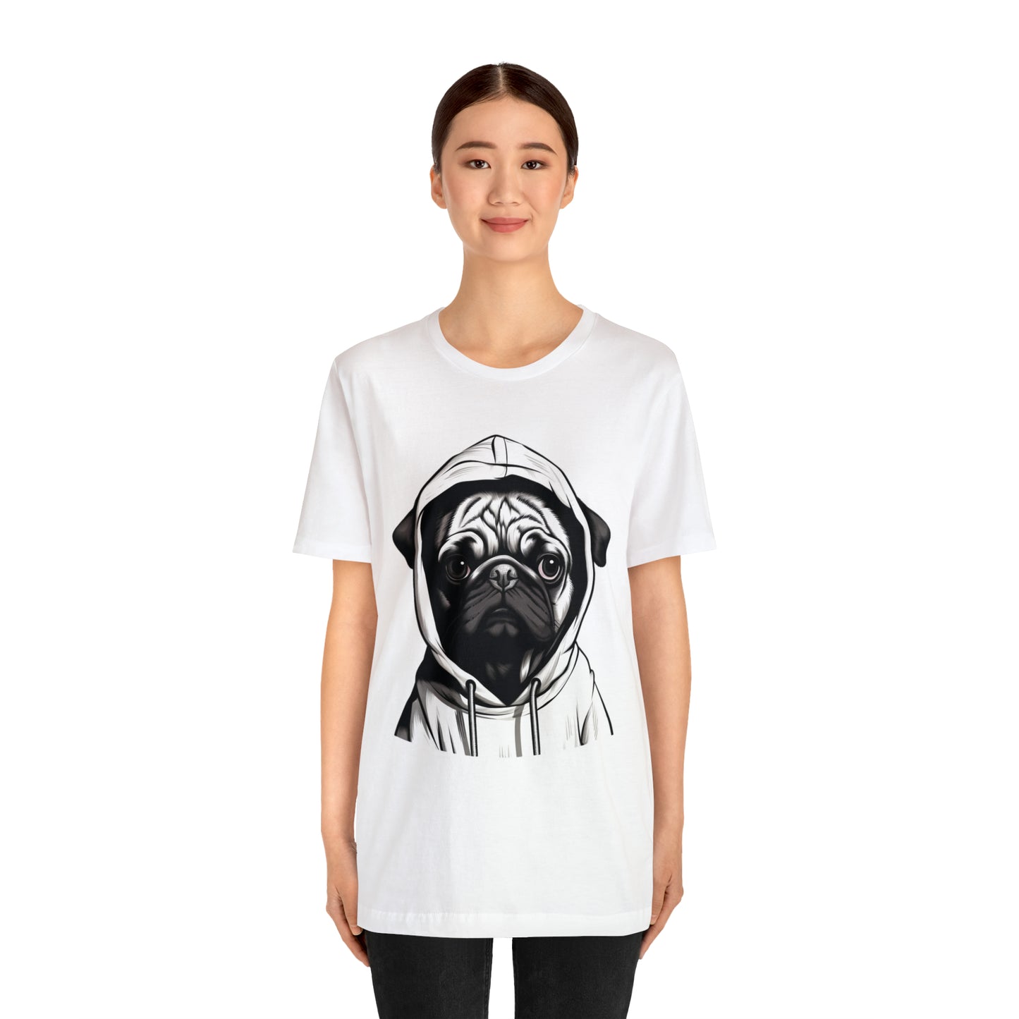 White and Black Hooded Pug Shirt for Men and Women!