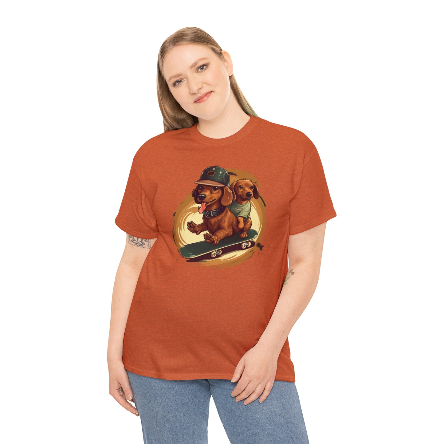 Skateboarding Dachshunds Brown Tee