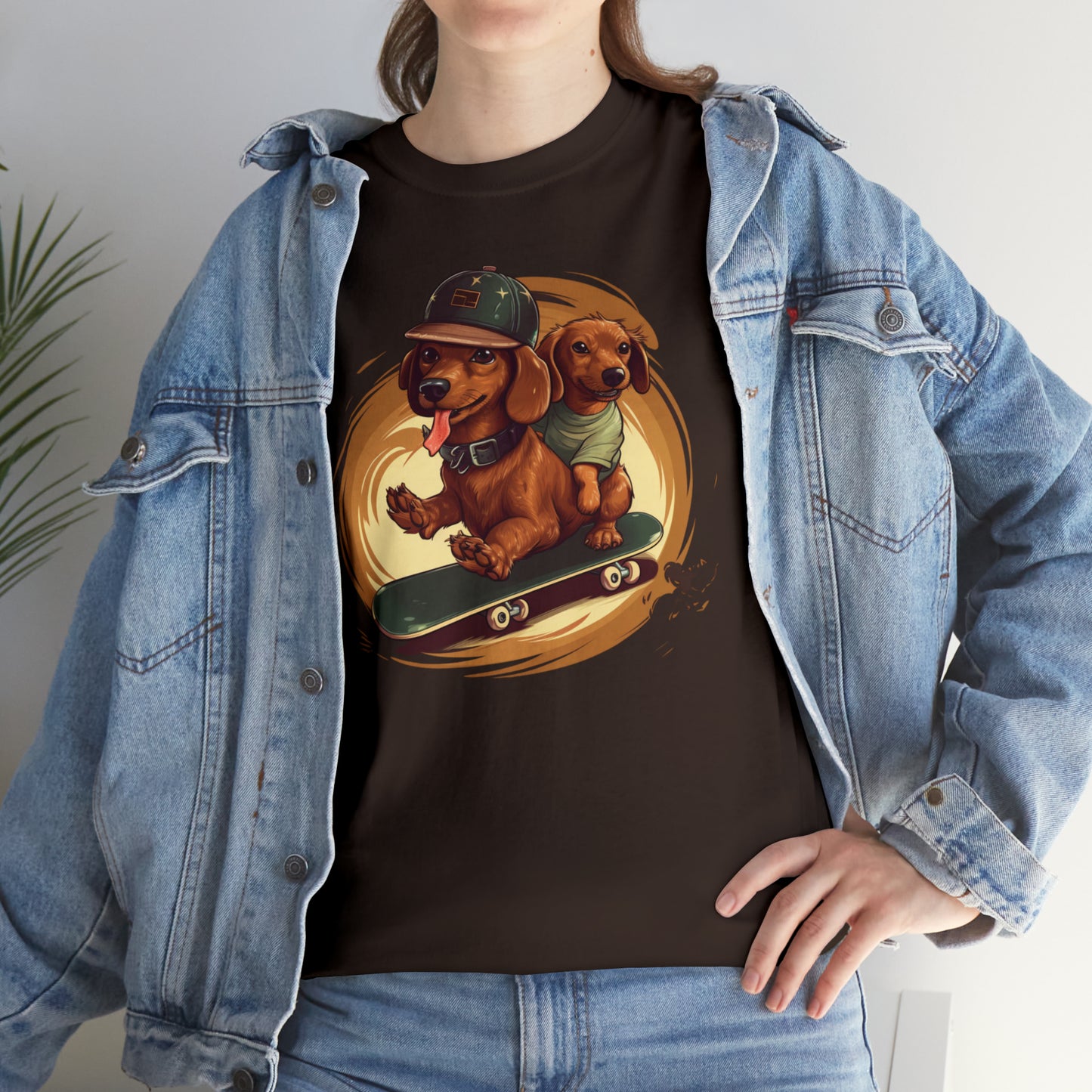 Skateboarding Dachshunds Brown Tee