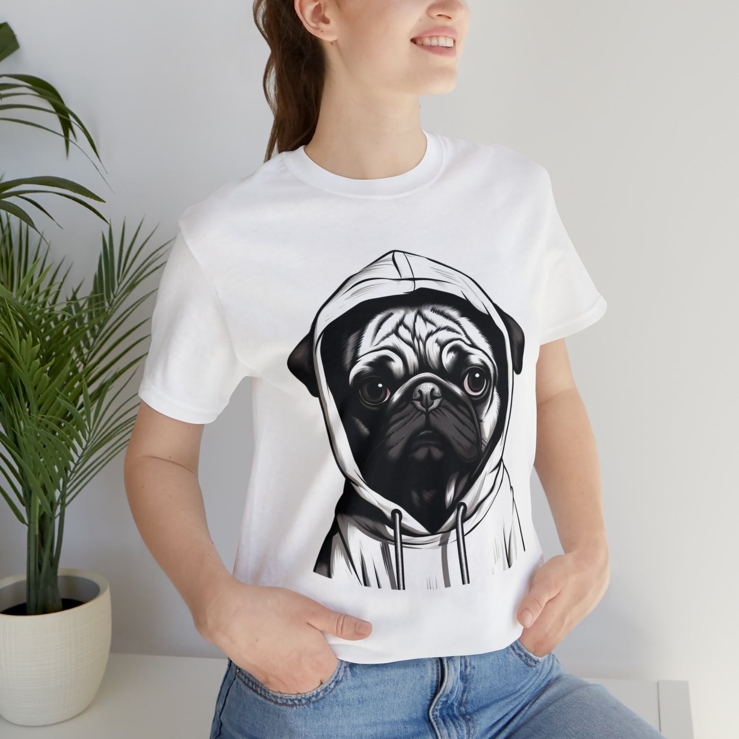 White and Black Hooded Pug Shirt for Men and Women!