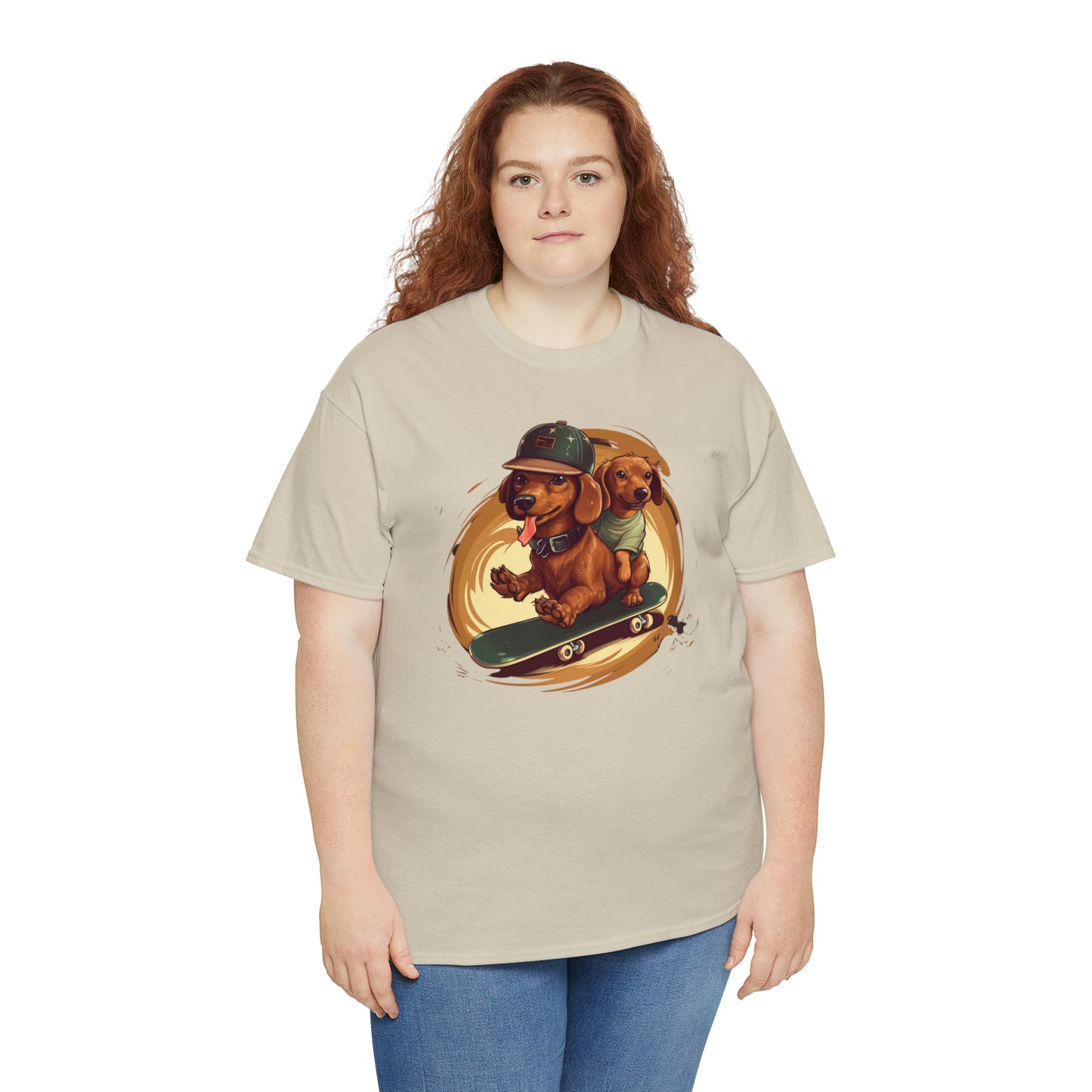 Skateboarding Dachshunds Brown Tee