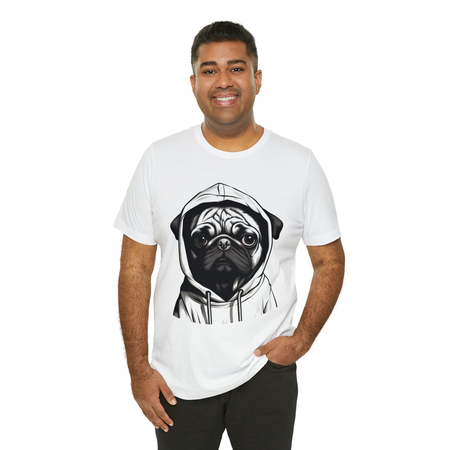 White and Black Hooded Pug Shirt for Men and Women!