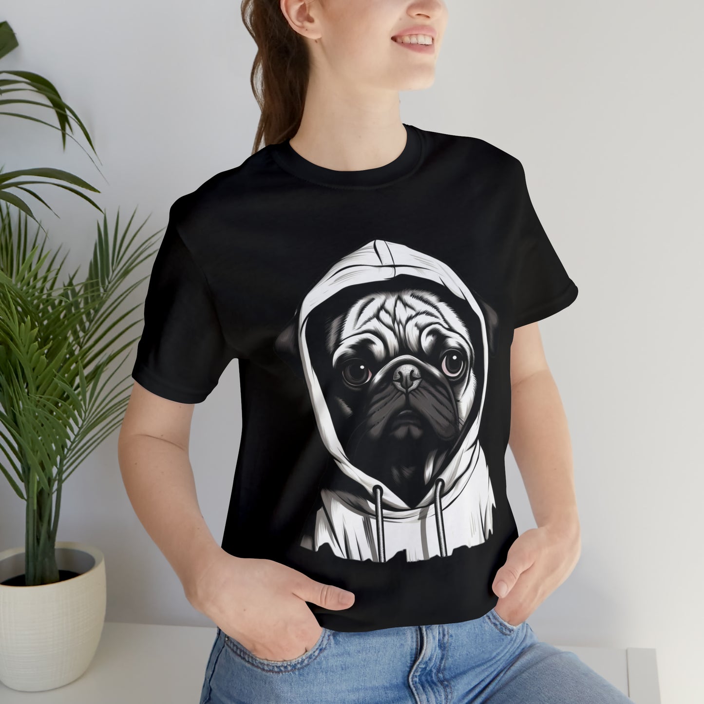 White and Black Hooded Pug Shirt for Men and Women!