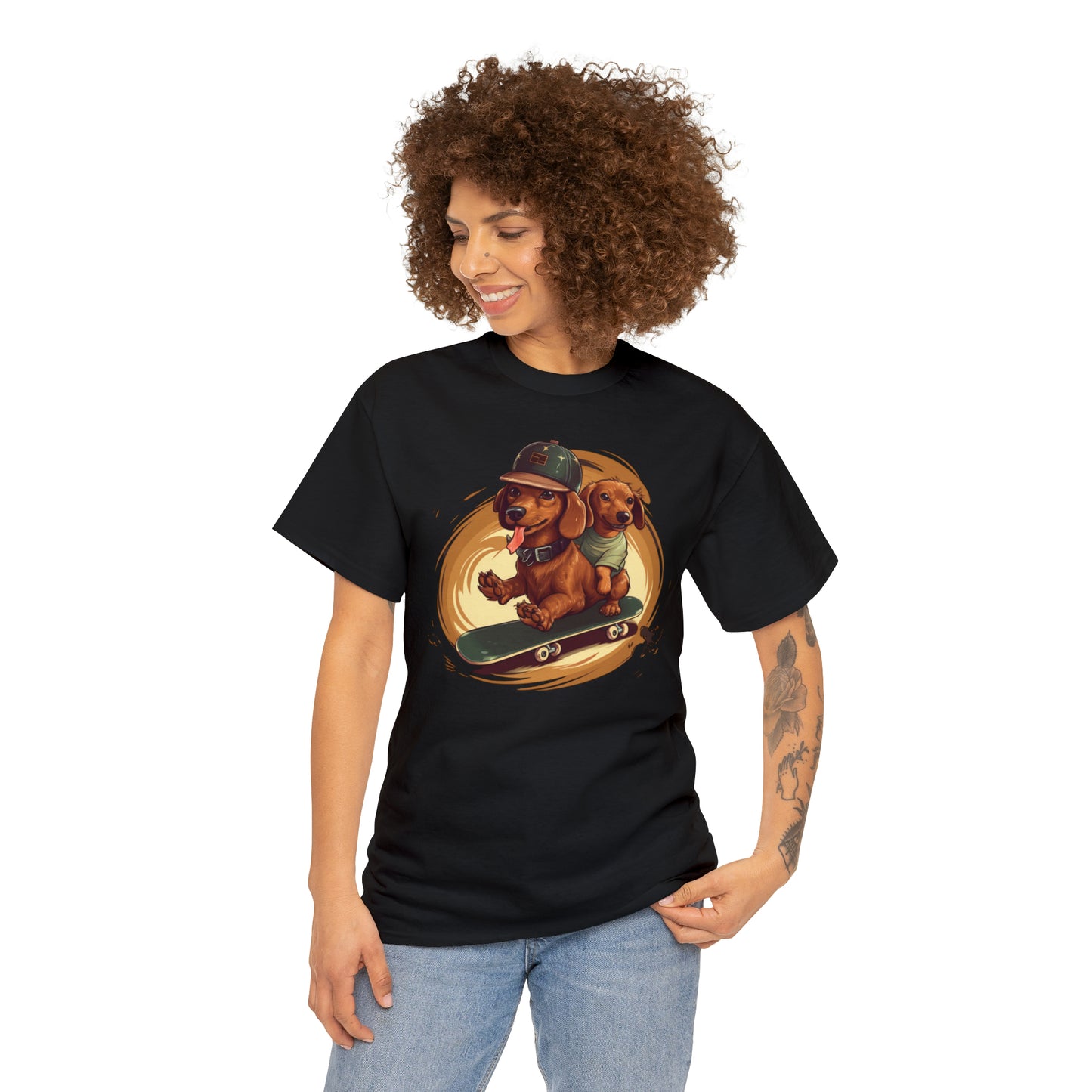 Skateboarding Dachshunds Brown Tee