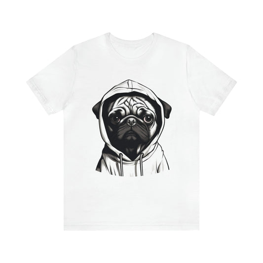 White and Black Hooded Pug Shirt for Men and Women!