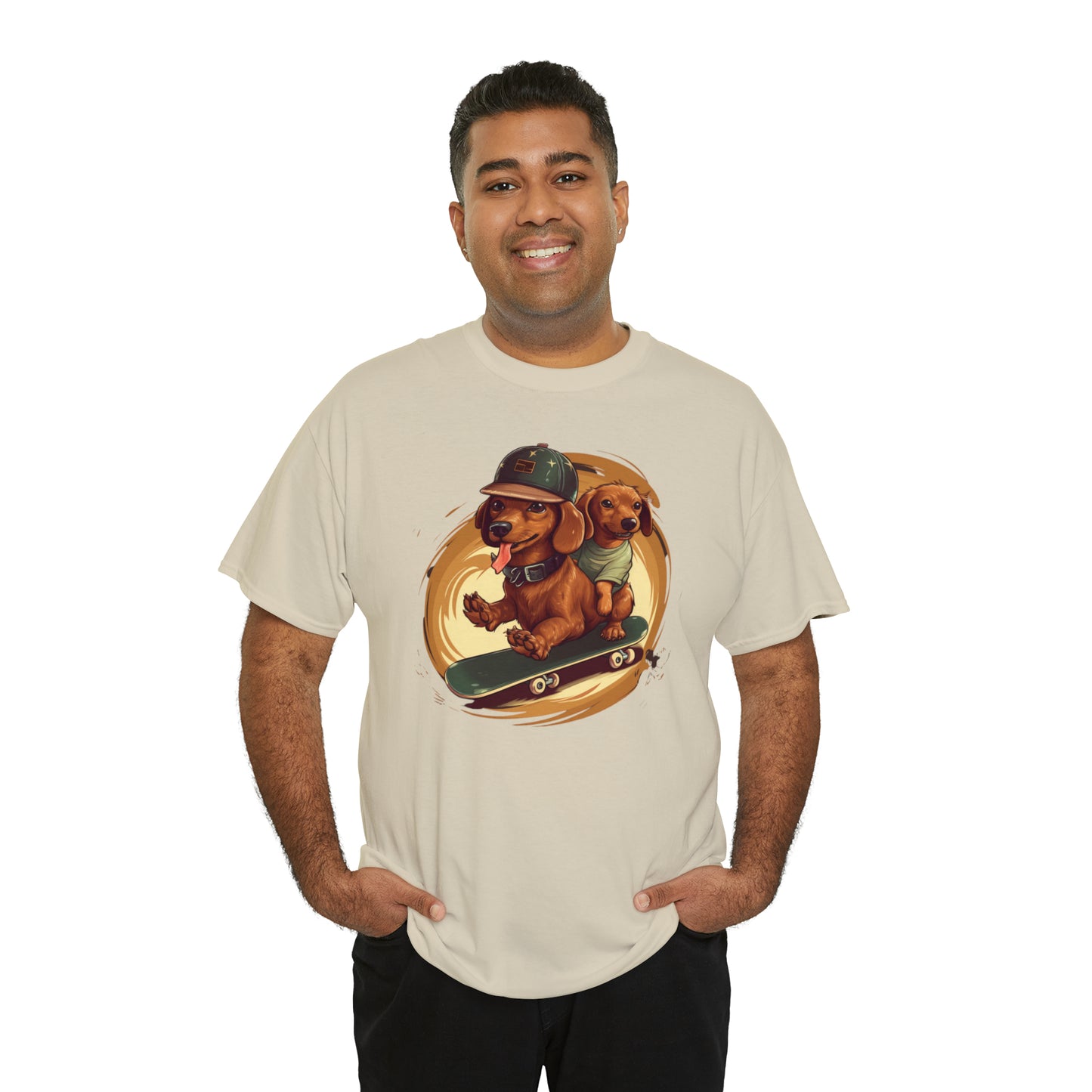 Skateboarding Dachshunds Brown Tee