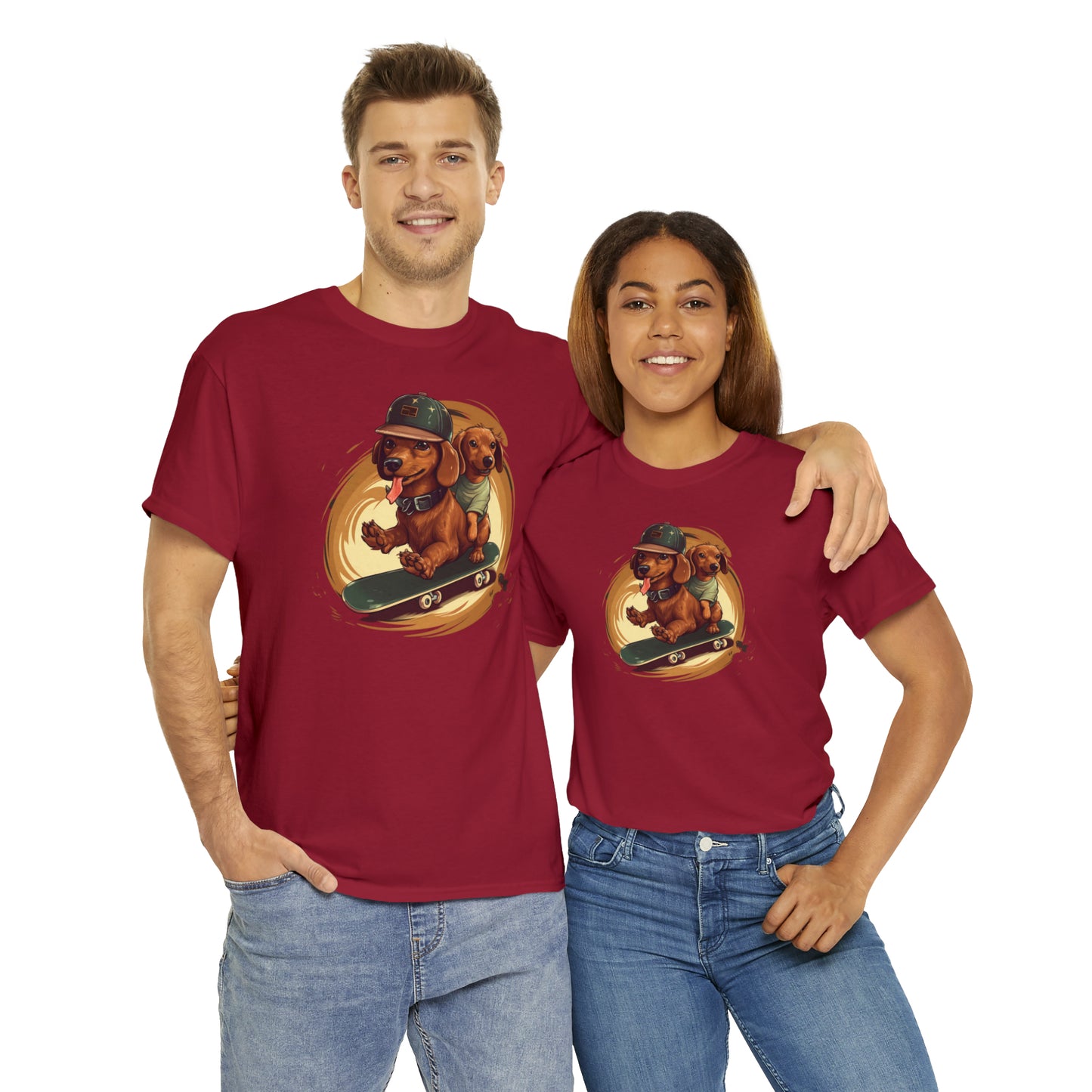 Skateboarding Dachshunds Brown Tee