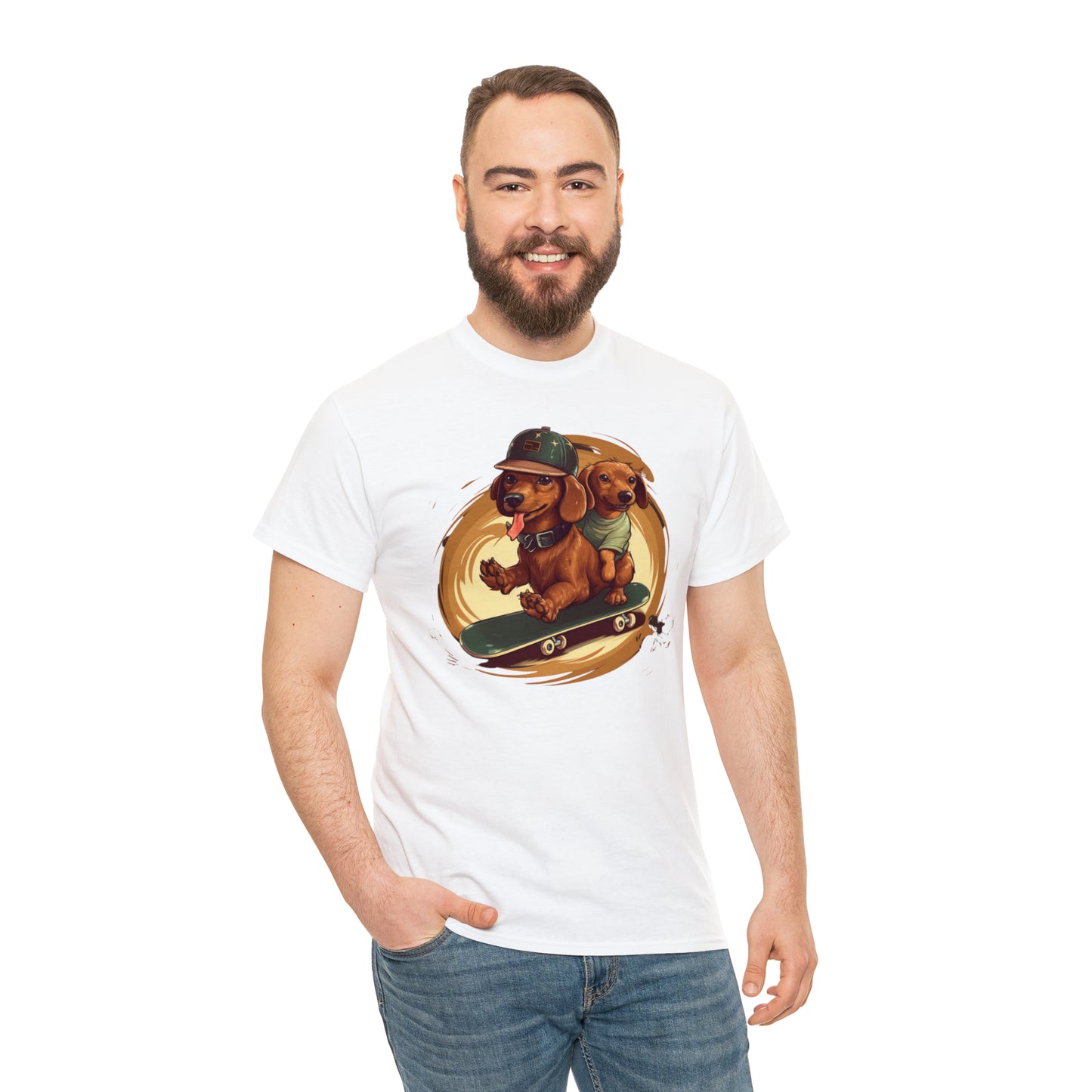 Skateboarding Dachshunds Brown Tee