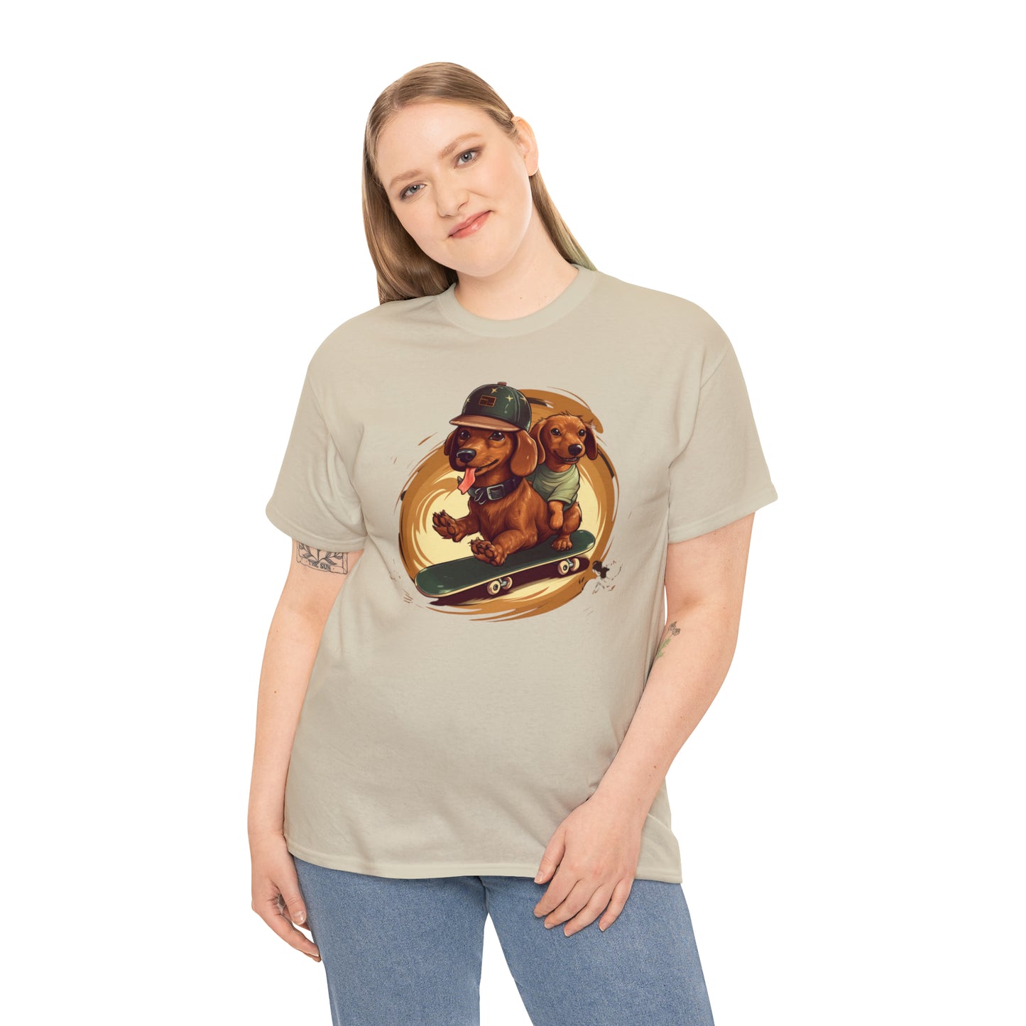 Skateboarding Dachshunds Brown Tee