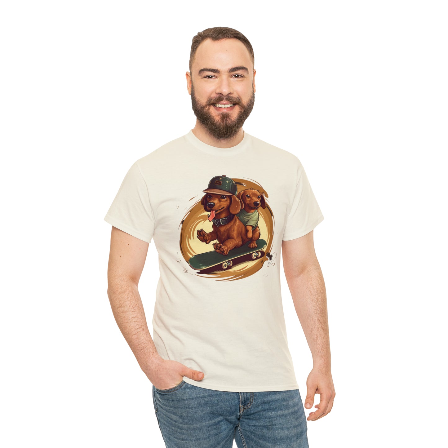 Skateboarding Dachshunds Brown Tee