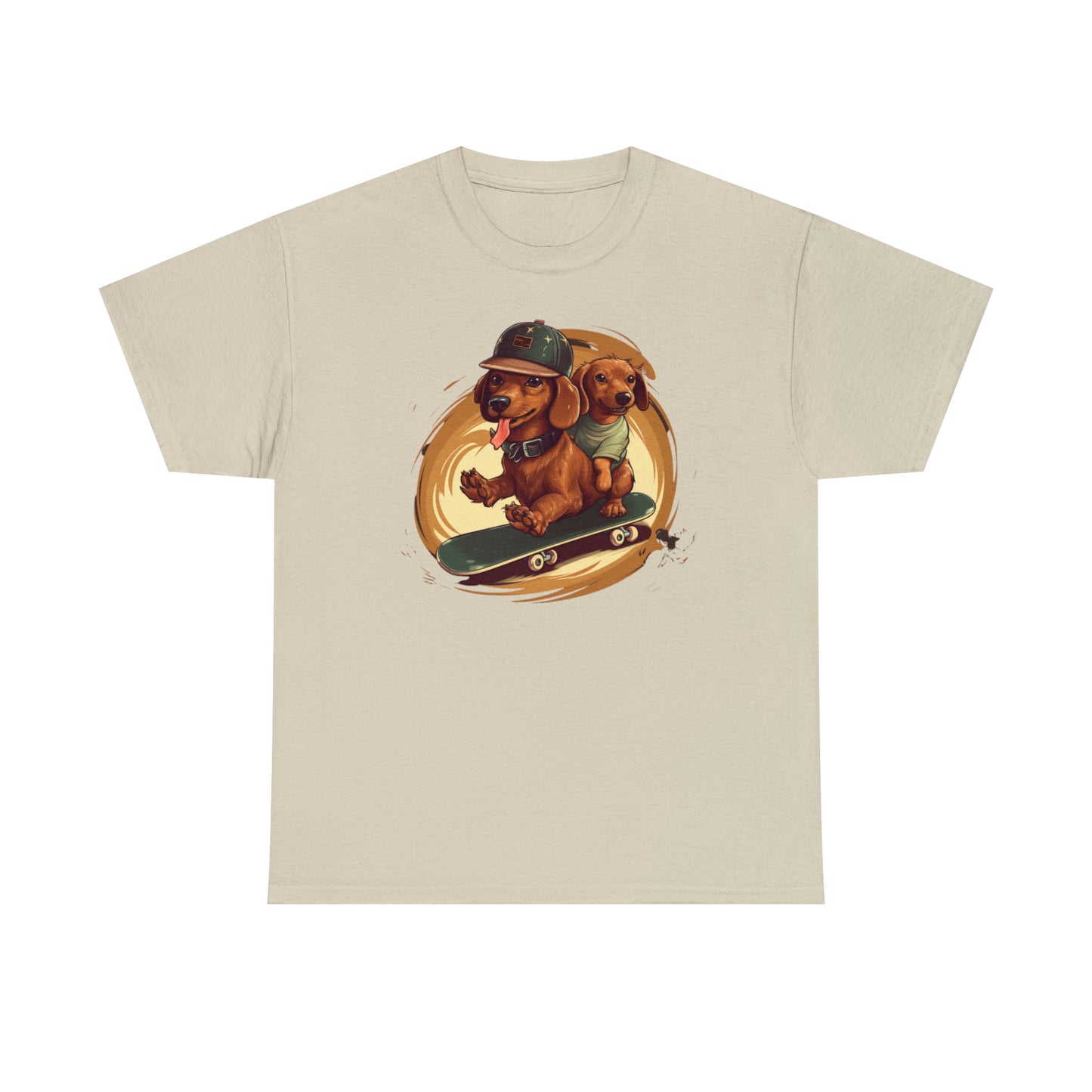 Skateboarding Dachshunds Brown Tee