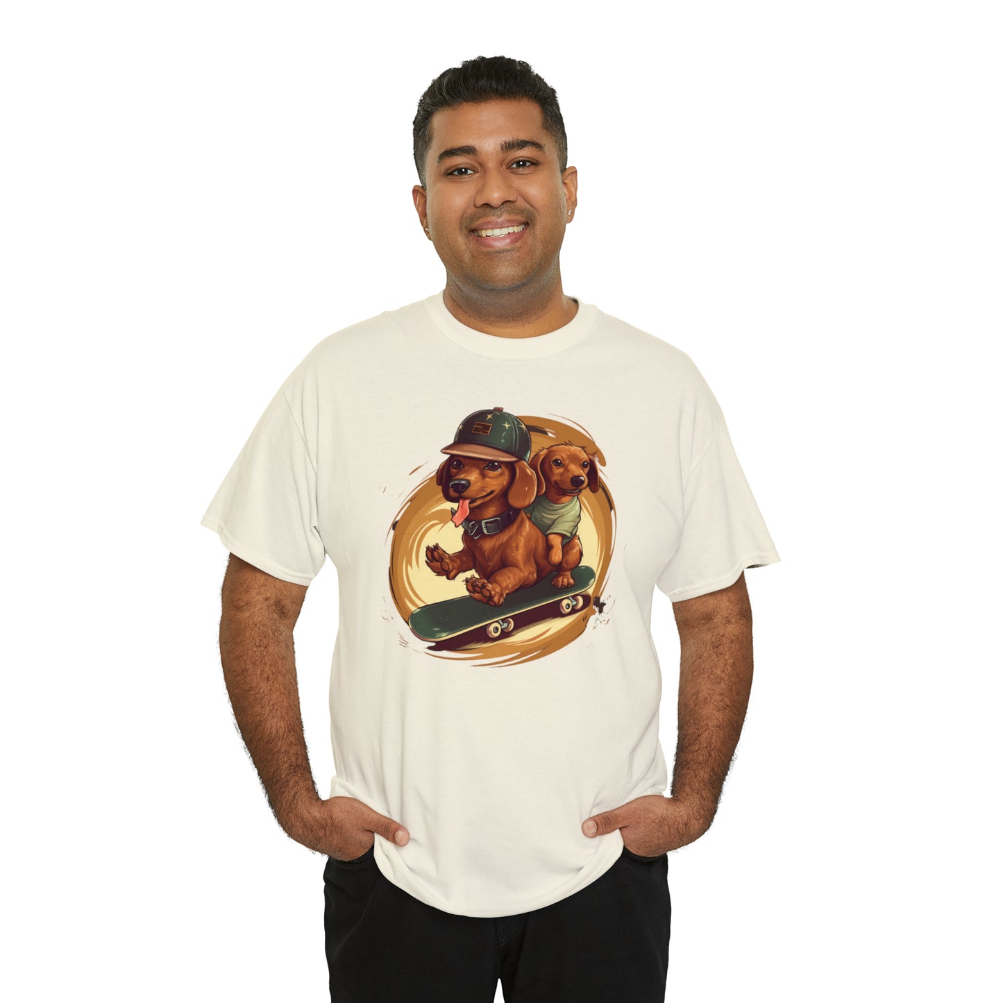 Skateboarding Dachshunds Brown Tee