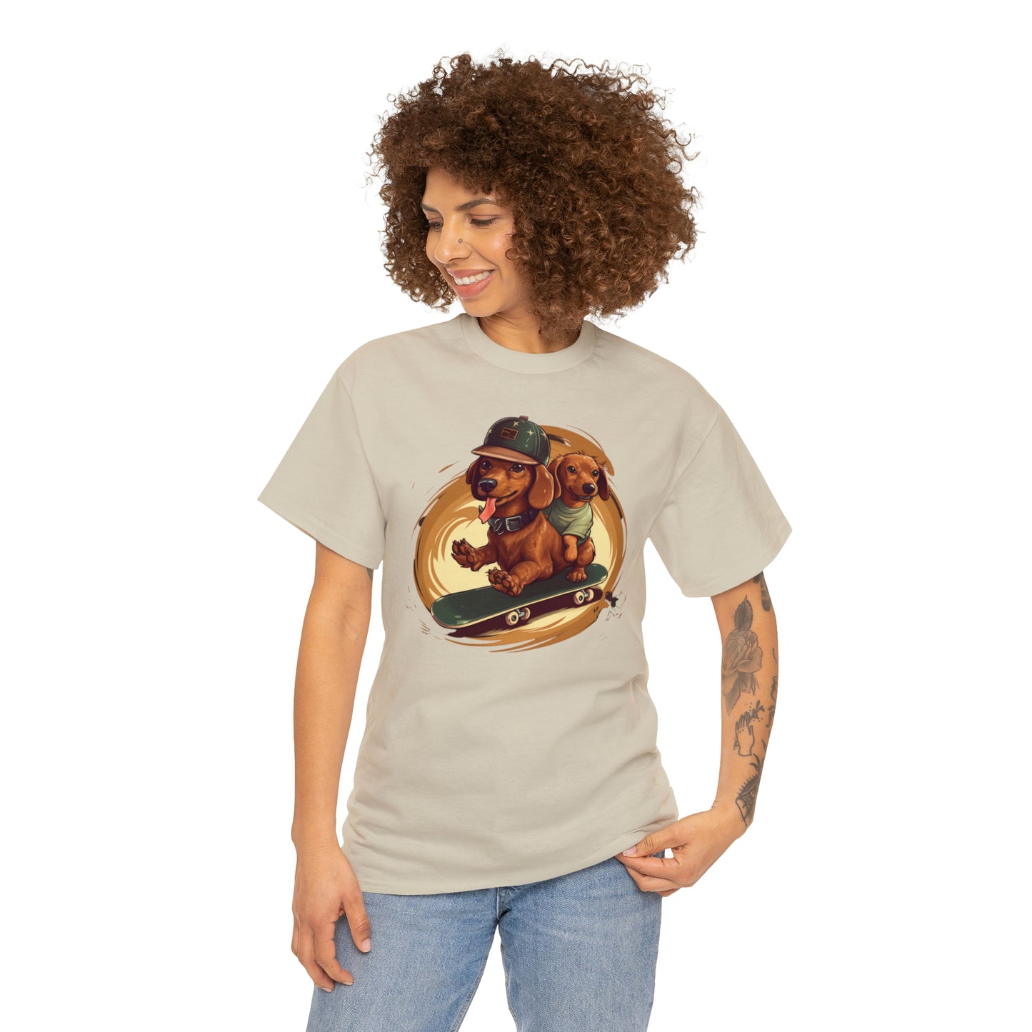 Skateboarding Dachshunds Brown Tee