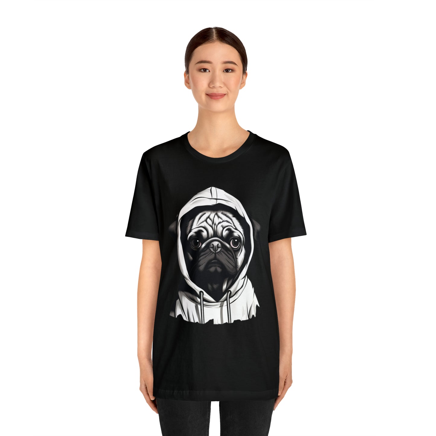 White and Black Hooded Pug Shirt for Men and Women!