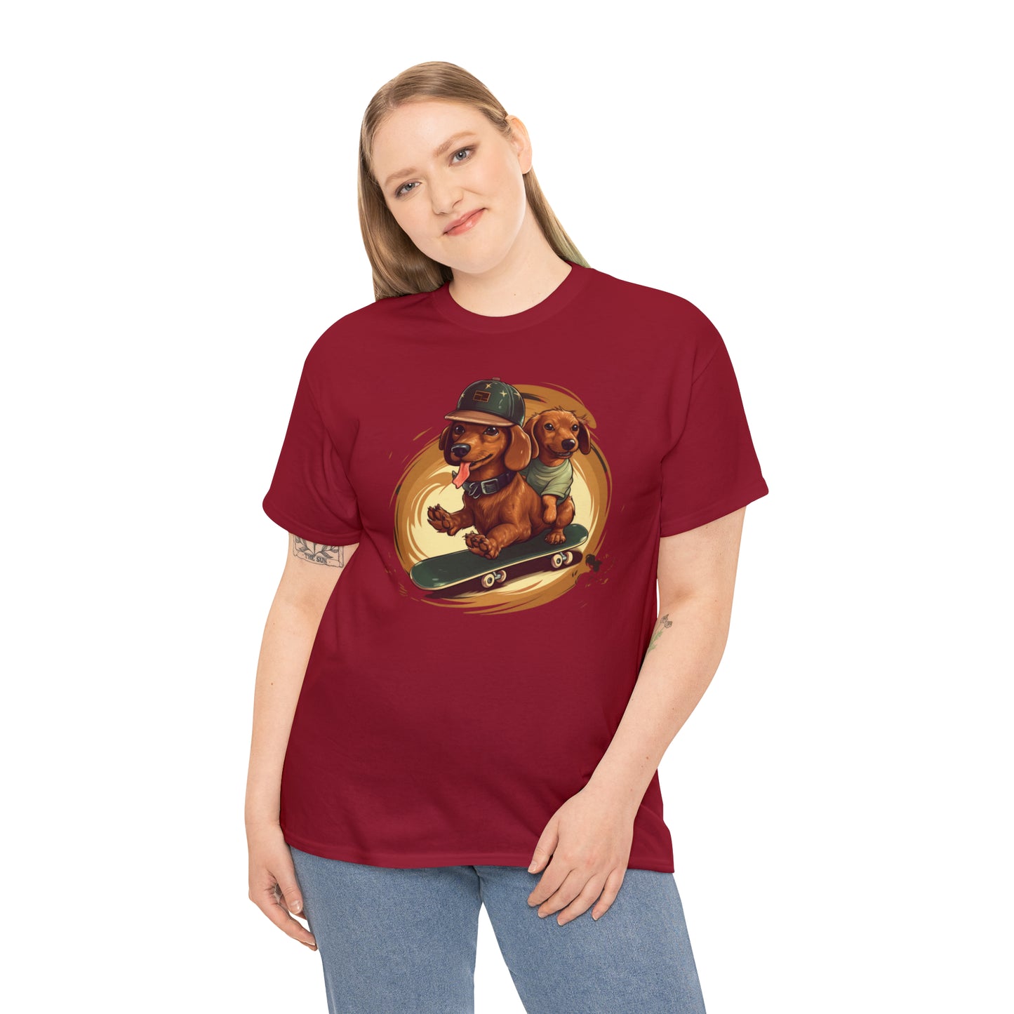 Skateboarding Dachshunds Brown Tee