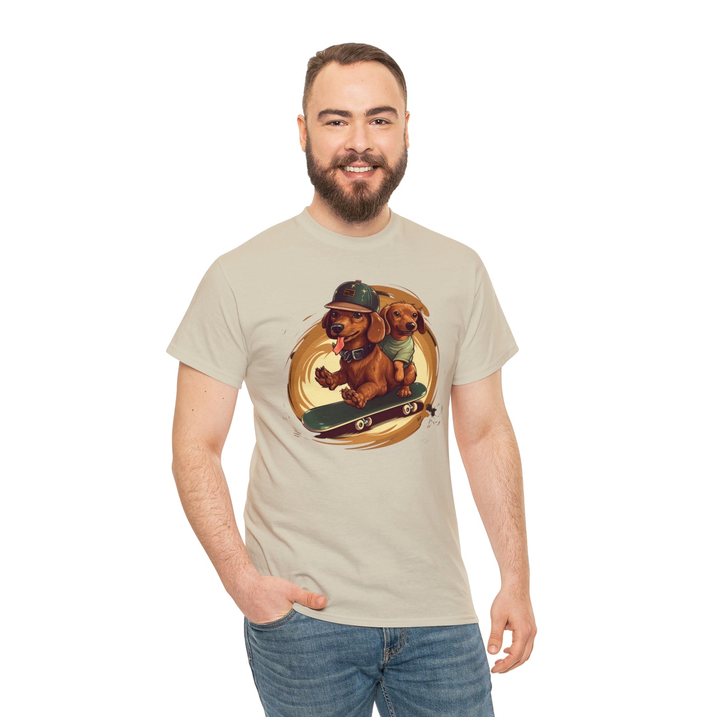 Skateboarding Dachshunds Brown Tee