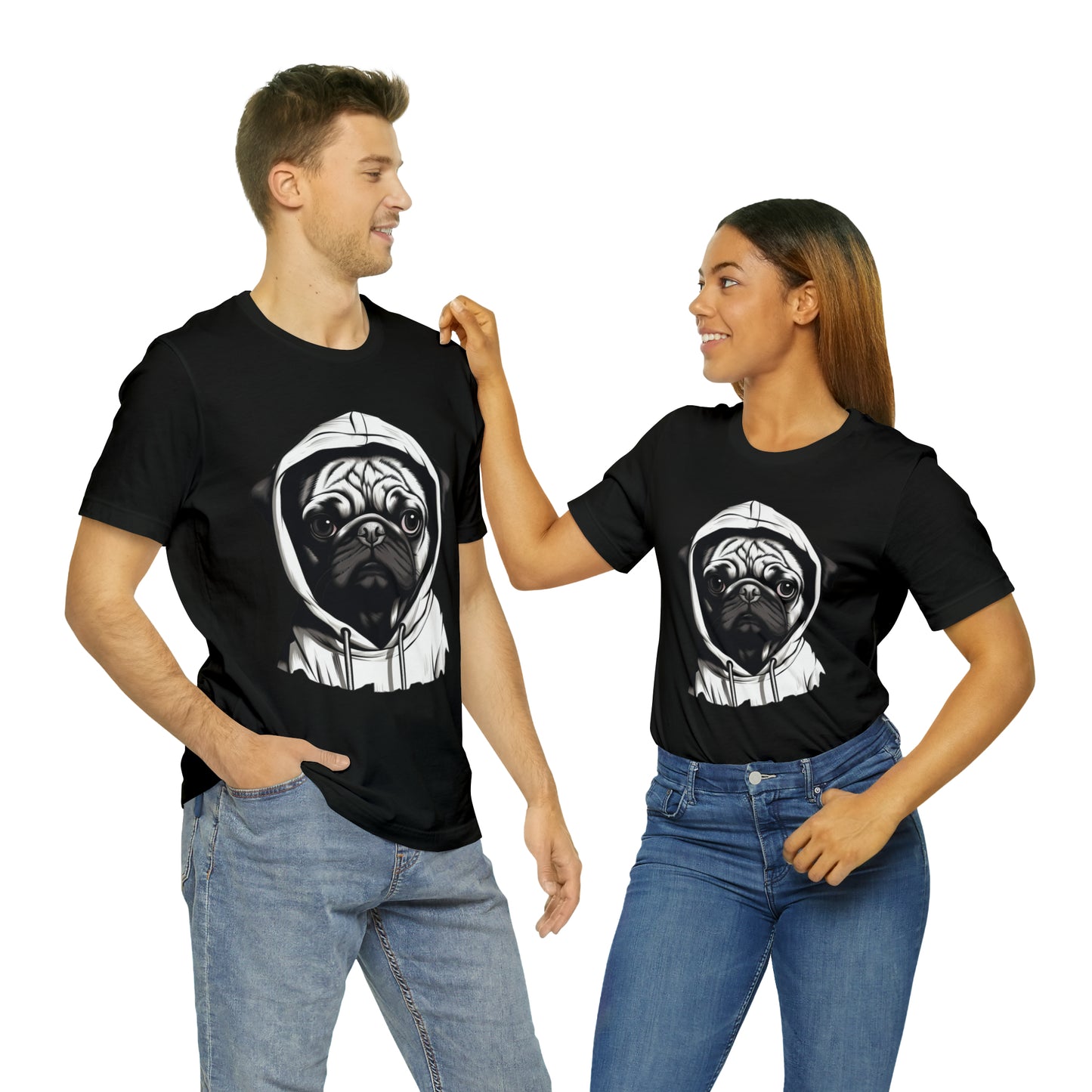 White and Black Hooded Pug Shirt for Men and Women!