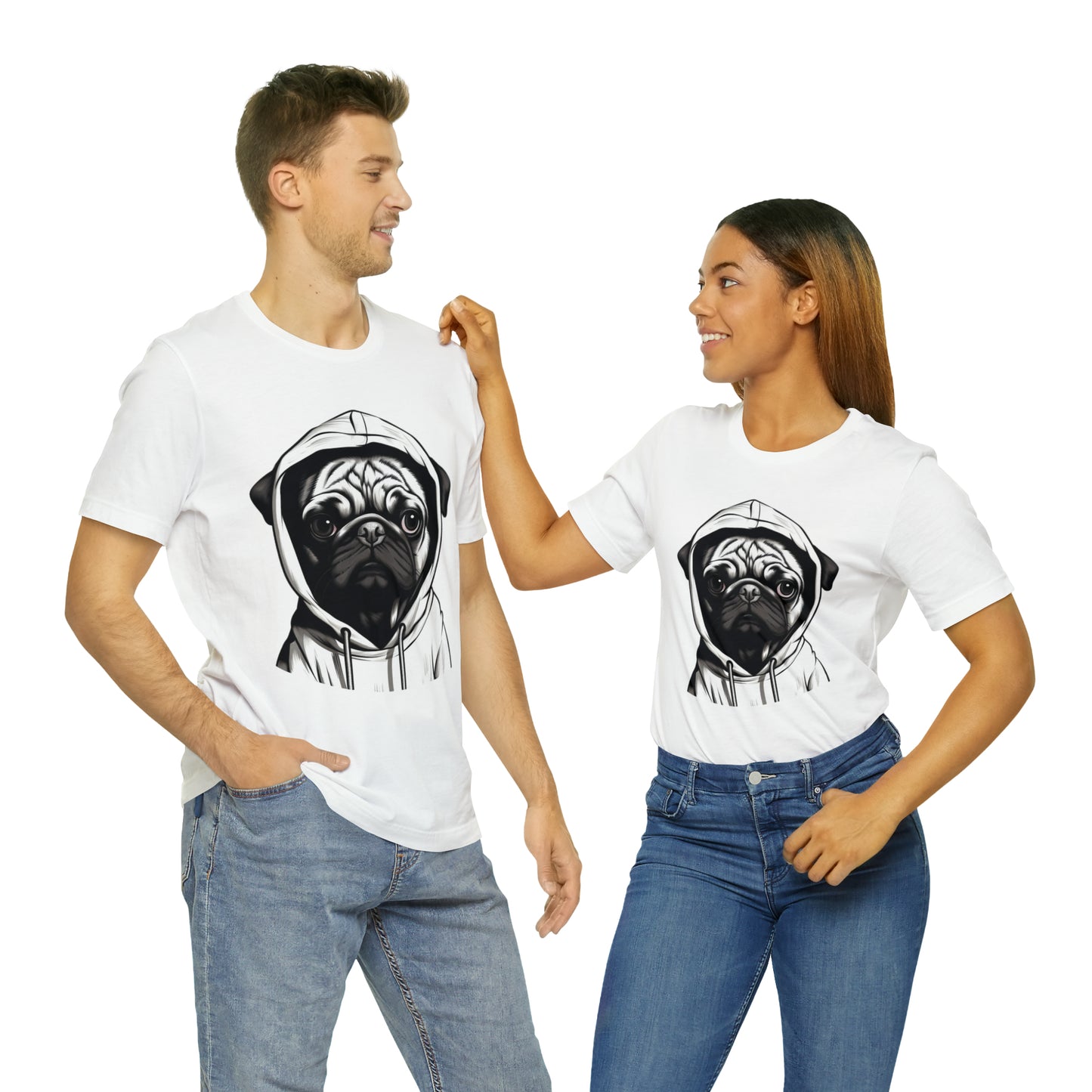 White and Black Hooded Pug Shirt for Men and Women!