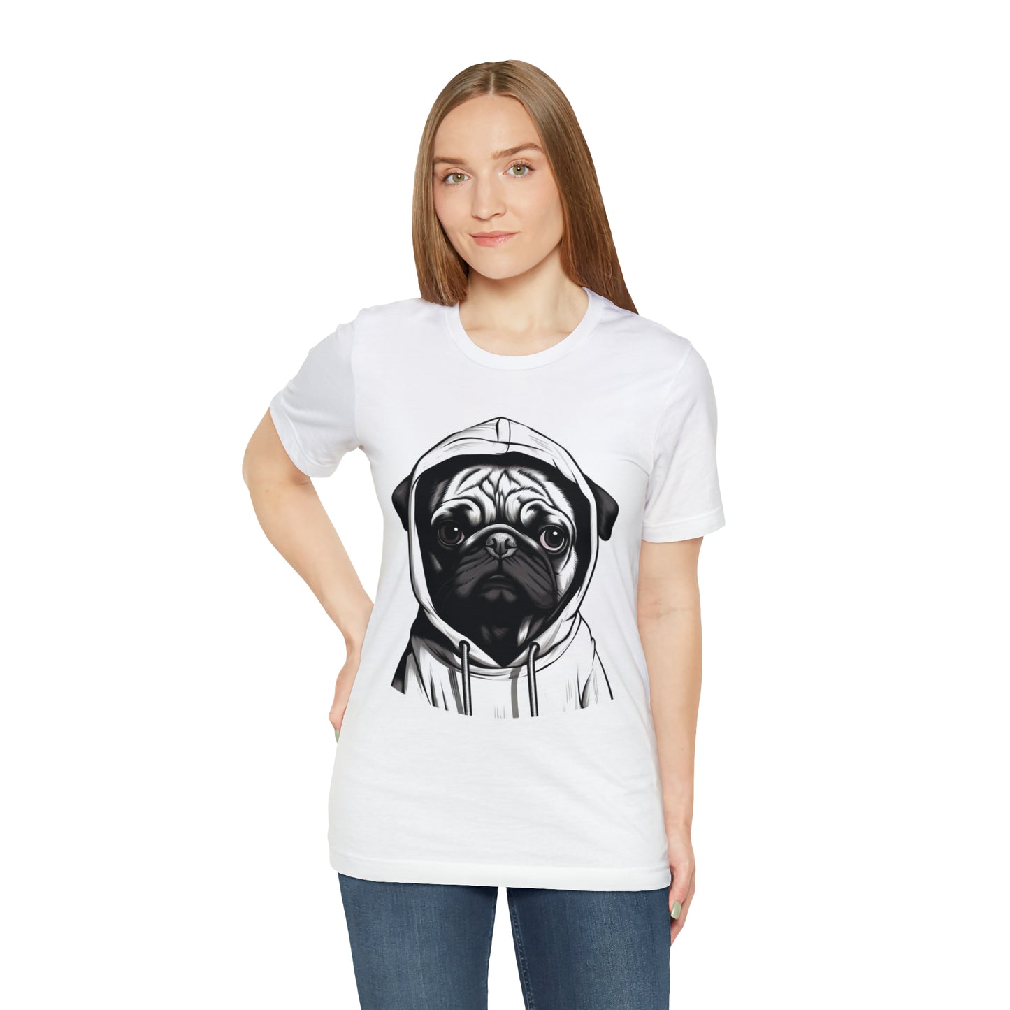 White and Black Hooded Pug Shirt for Men and Women!