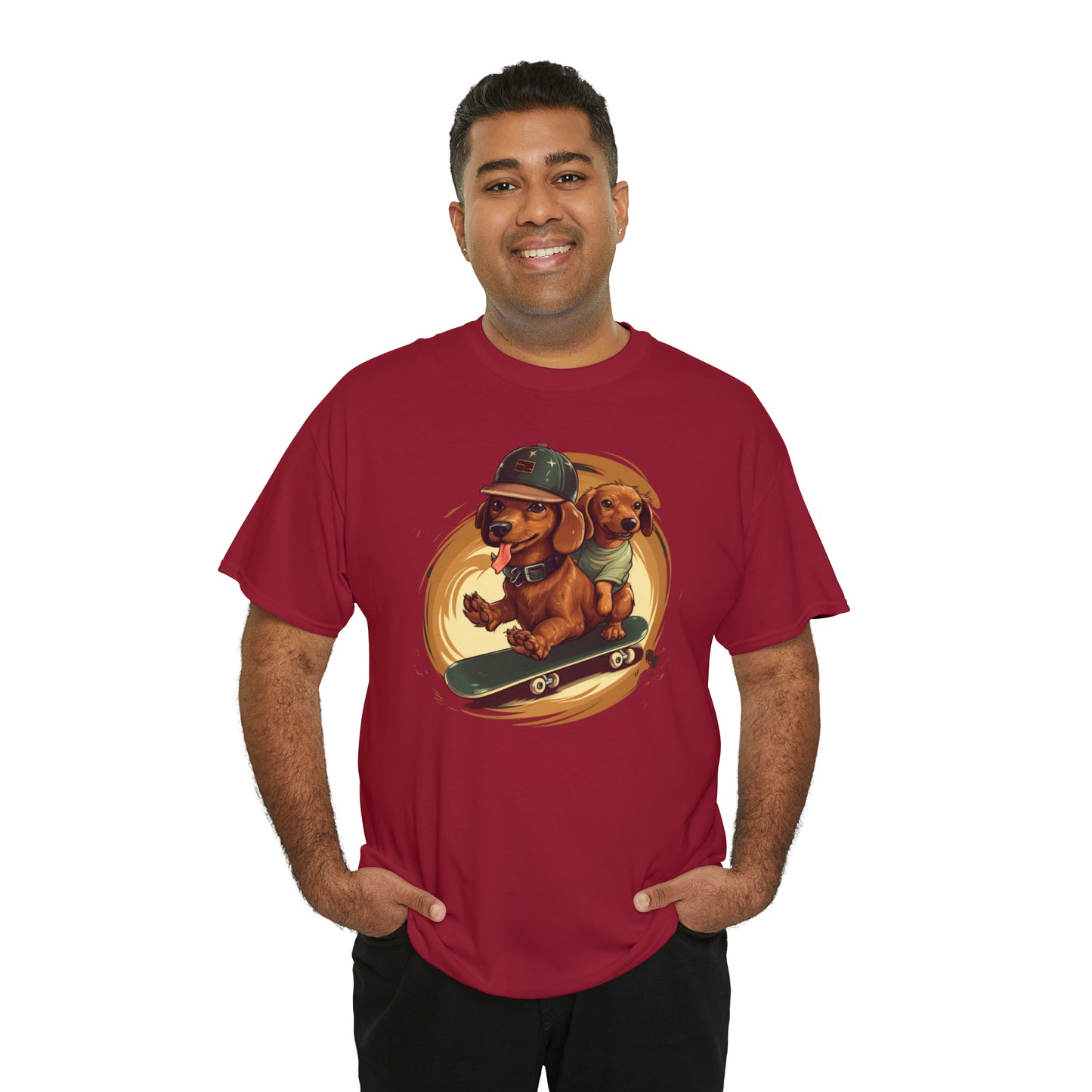 Skateboarding Dachshunds Brown Tee