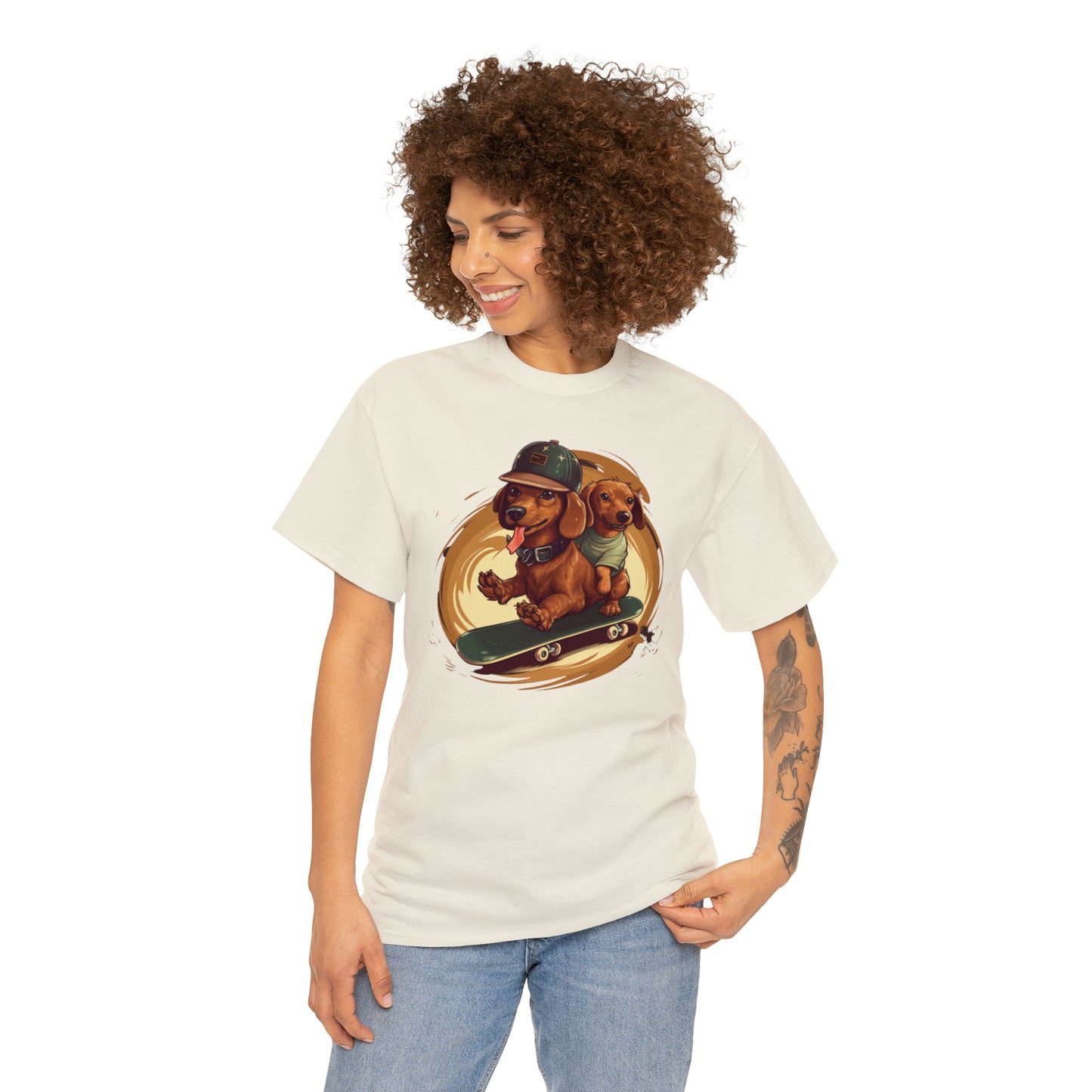 Skateboarding Dachshunds Brown Tee