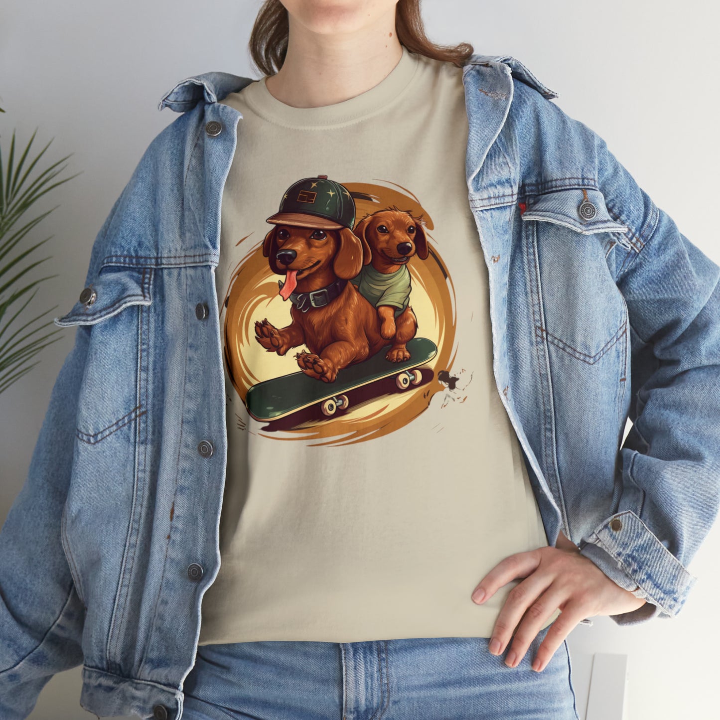 Skateboarding Dachshunds Brown Tee