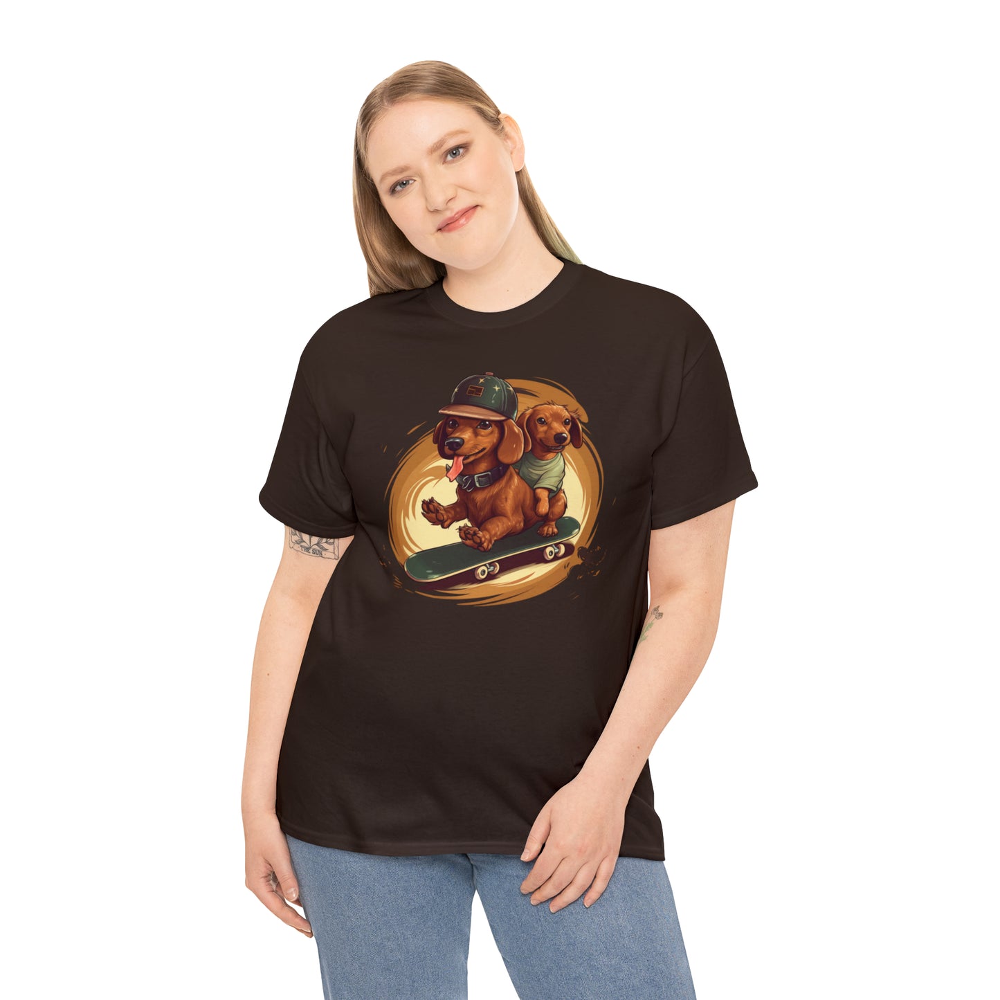 Skateboarding Dachshunds Brown Tee