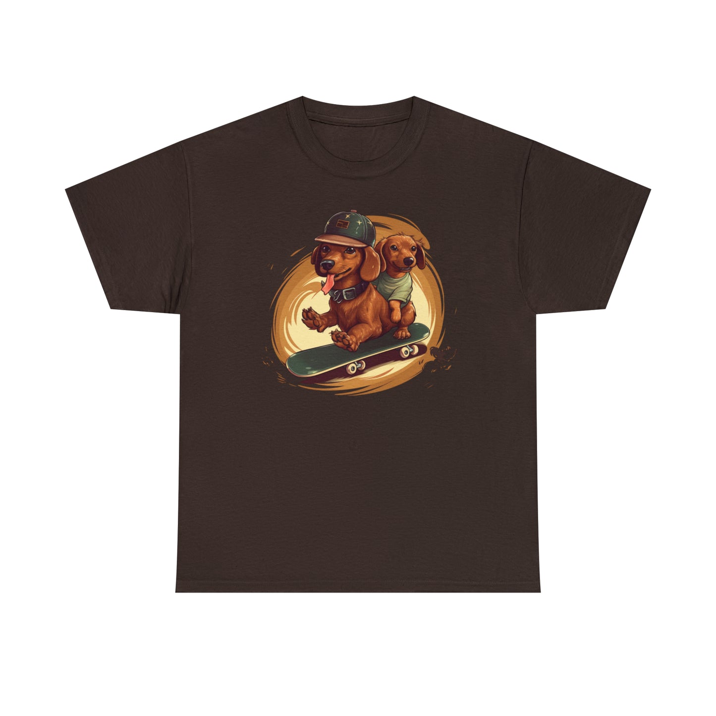 Skateboarding Dachshunds Brown Tee