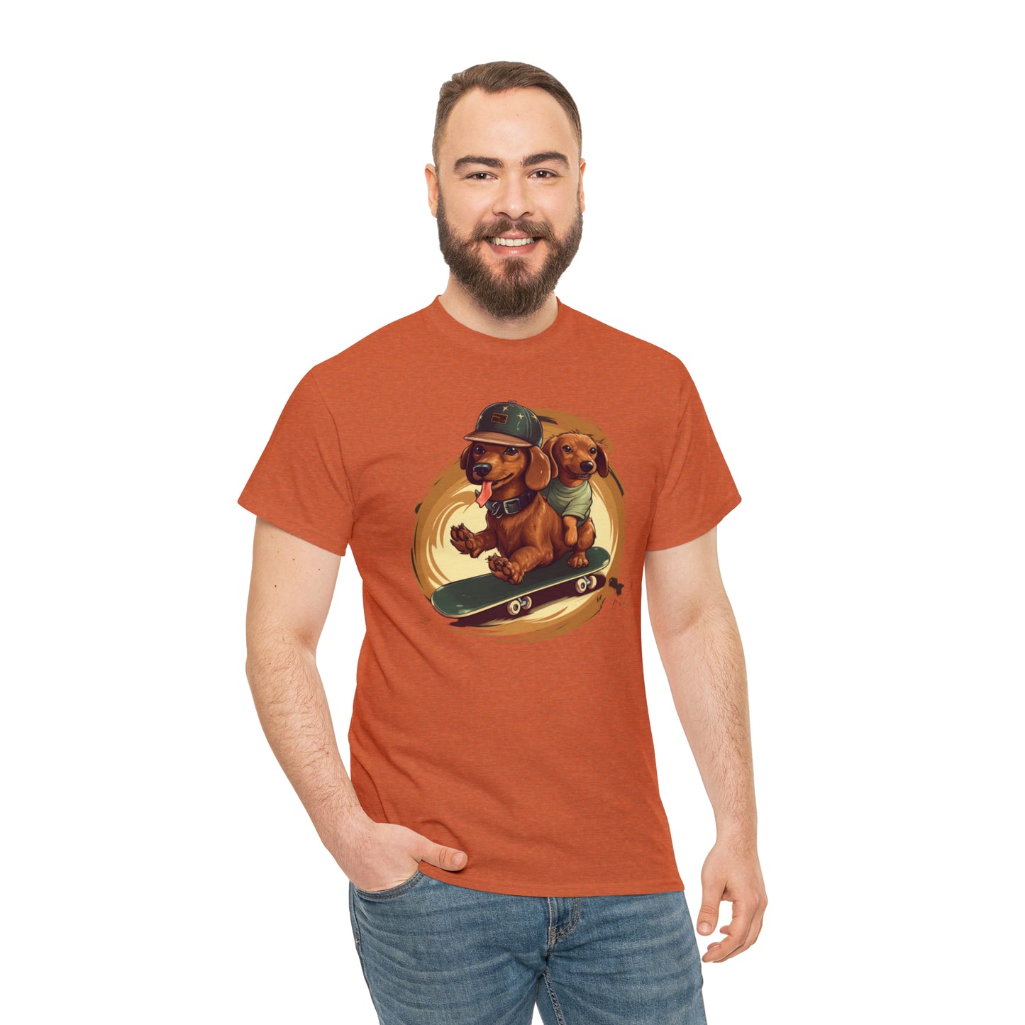 Skateboarding Dachshunds Brown Tee