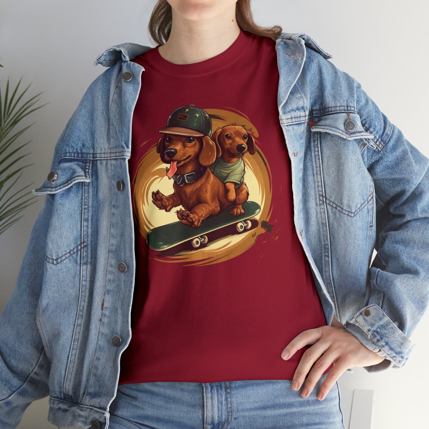 Skateboarding Dachshunds Brown Tee