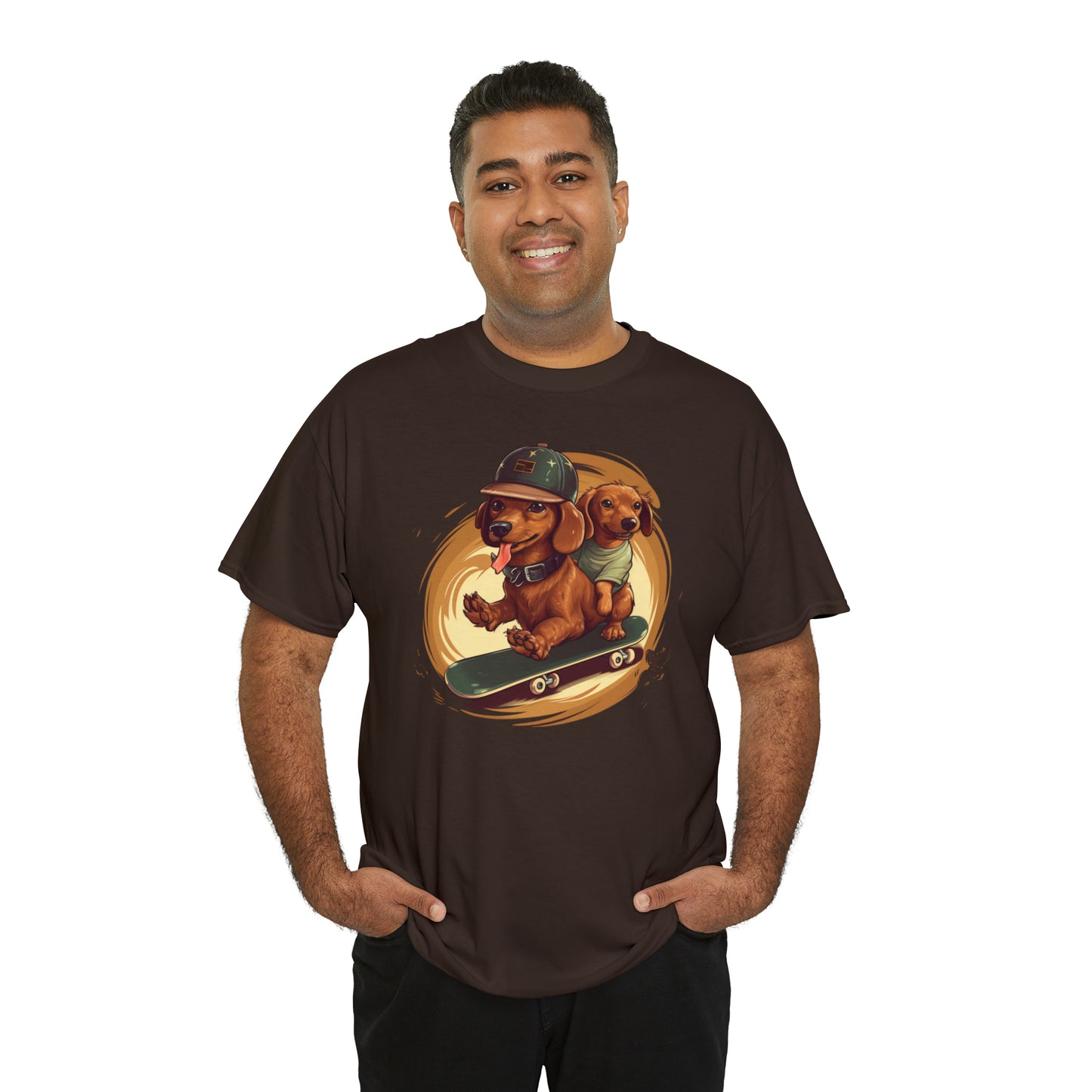 Skateboarding Dachshunds Brown Tee