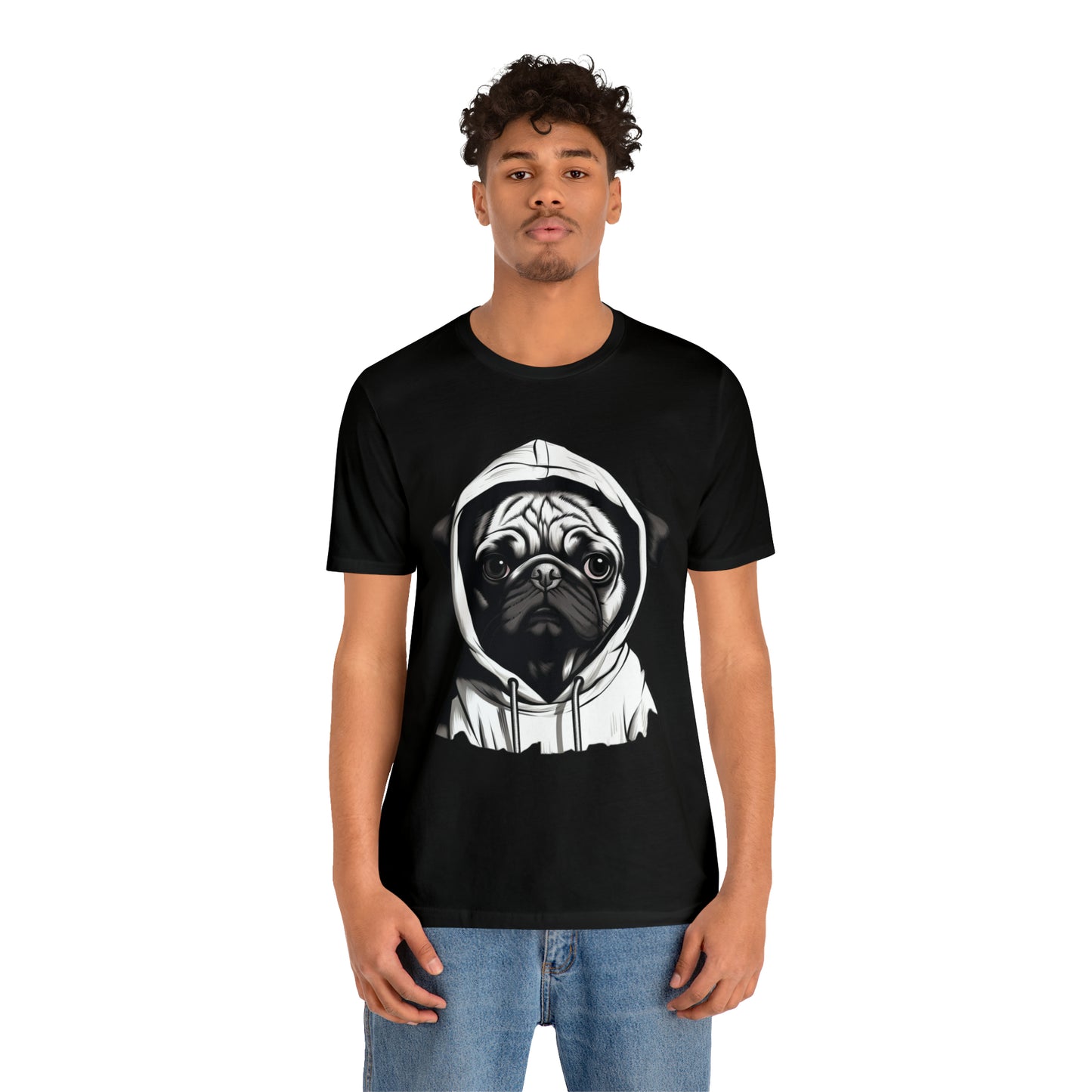 White and Black Hooded Pug Shirt for Men and Women!