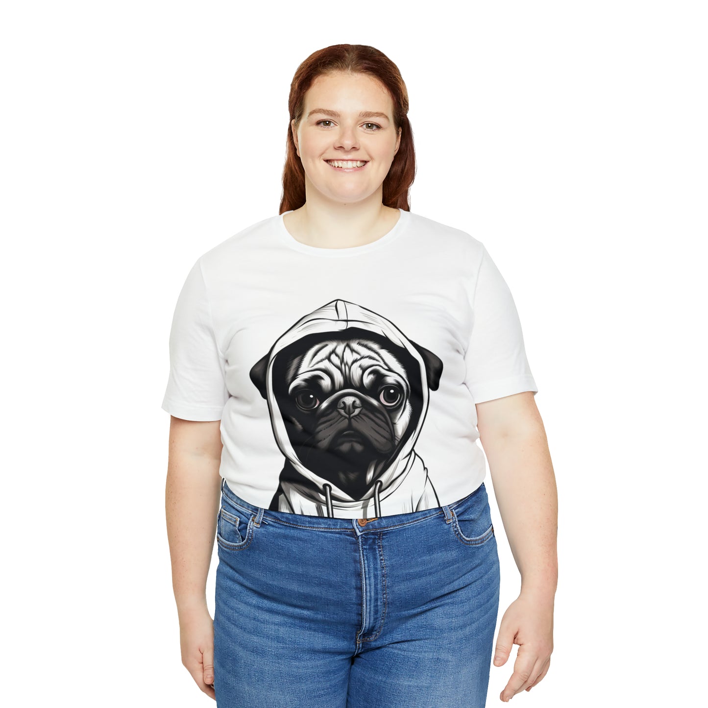 White and Black Hooded Pug Shirt for Men and Women!