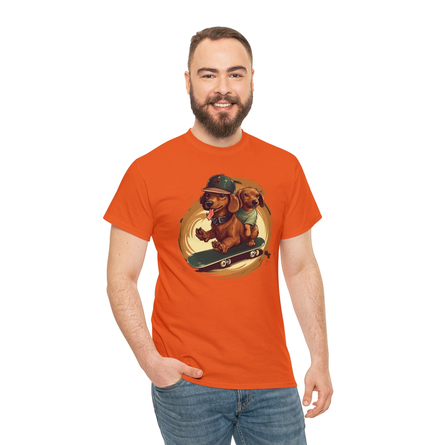 Skateboarding Dachshunds Brown Tee