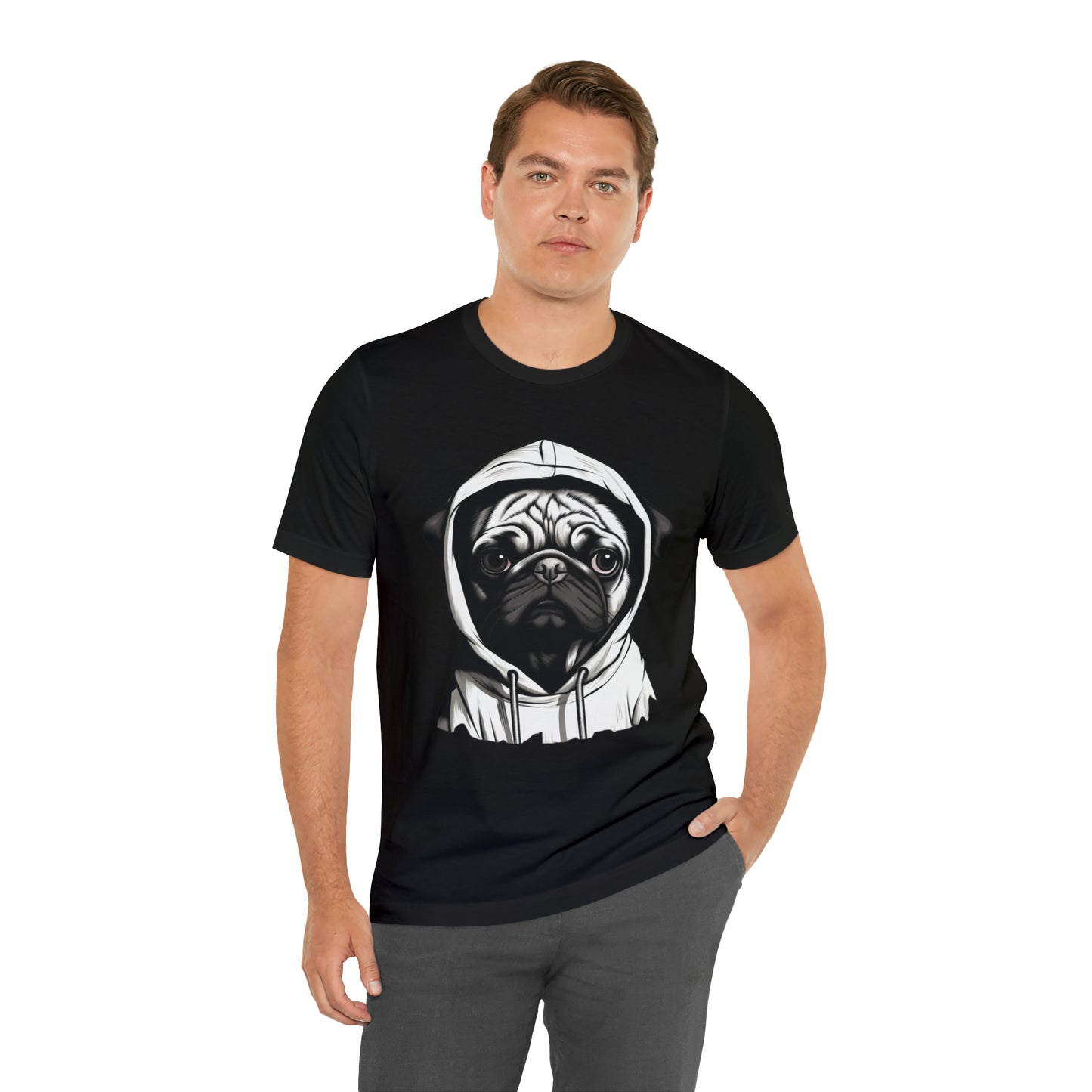 White and Black Hooded Pug Shirt for Men and Women!