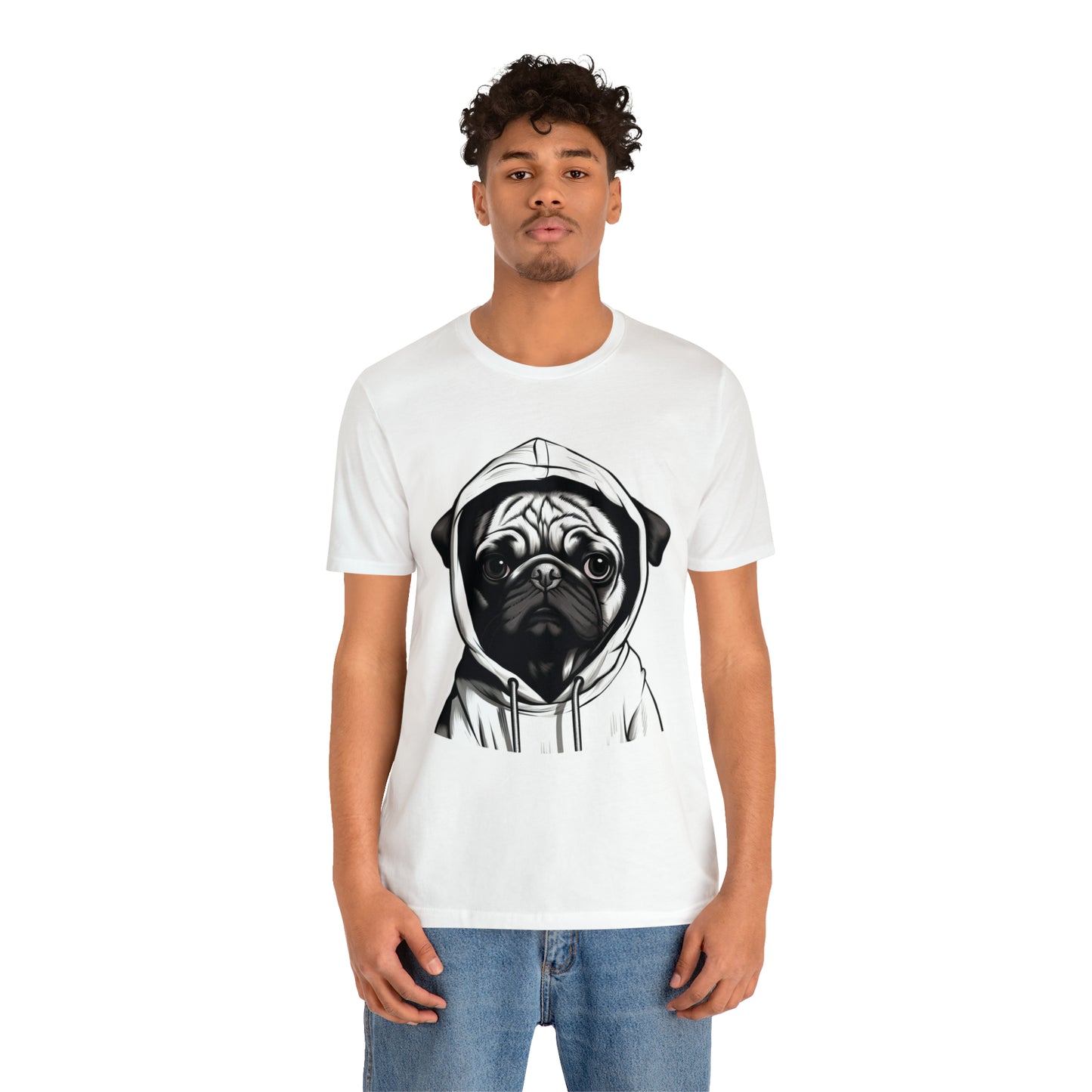 White and Black Hooded Pug Shirt for Men and Women!