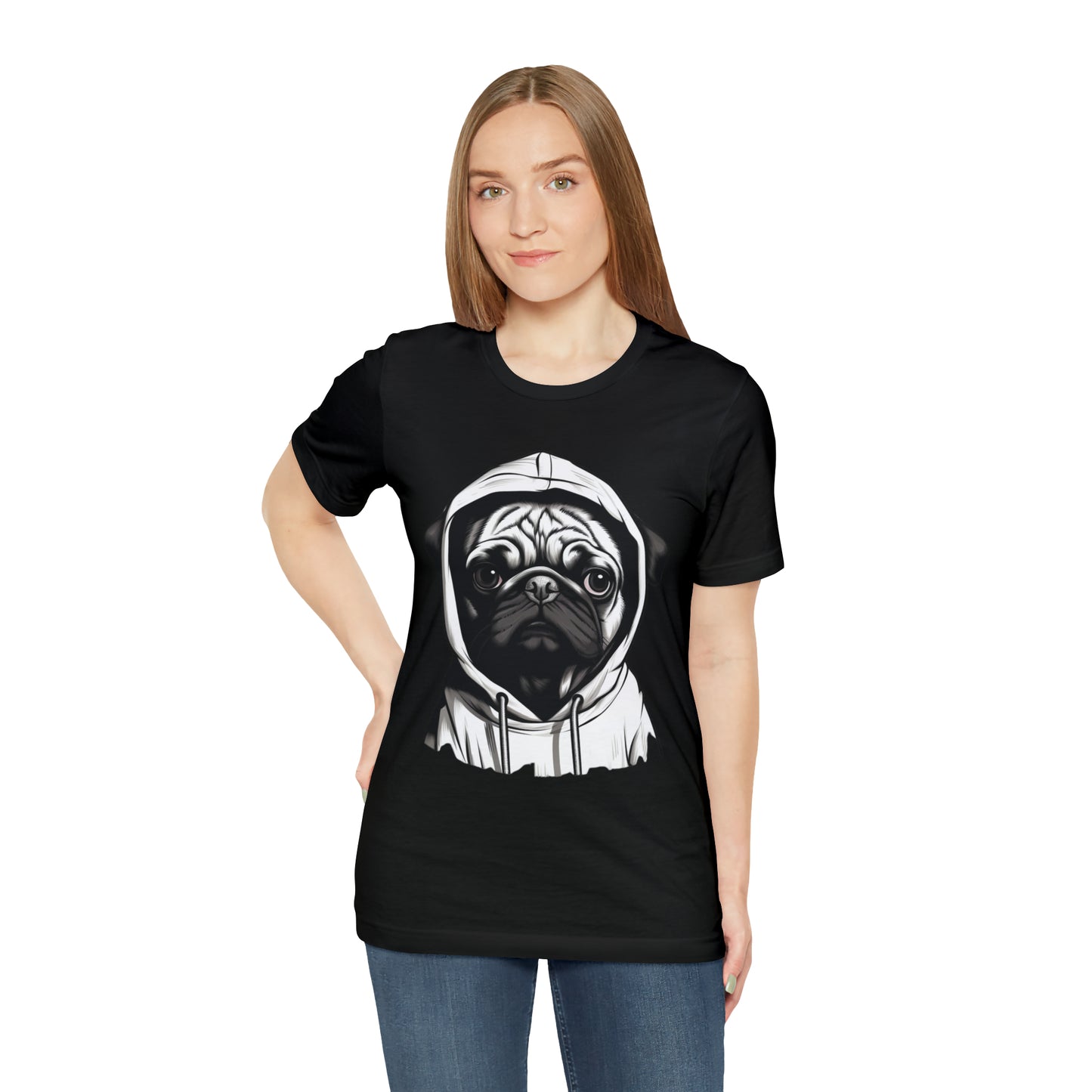 White and Black Hooded Pug Shirt for Men and Women!