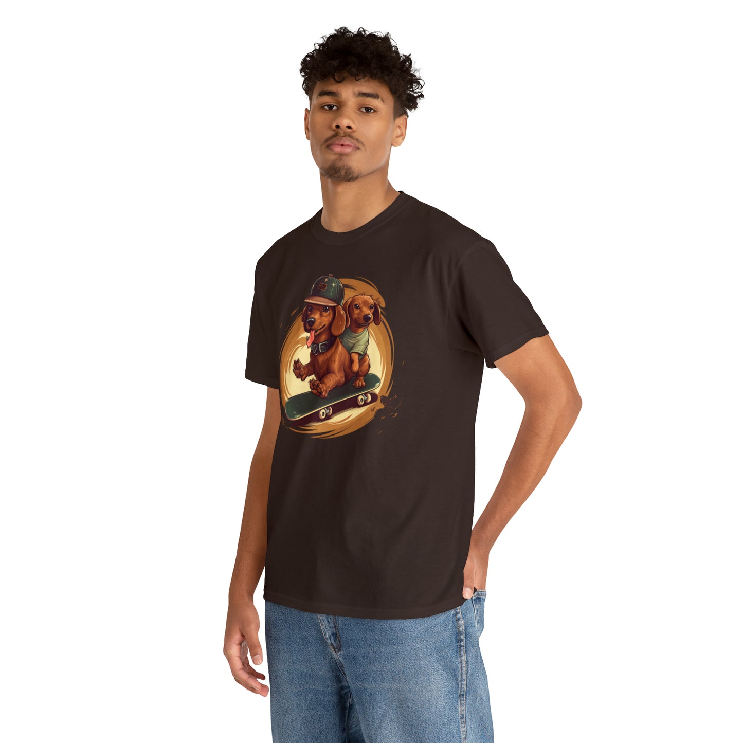 Skateboarding Dachshunds Brown Tee